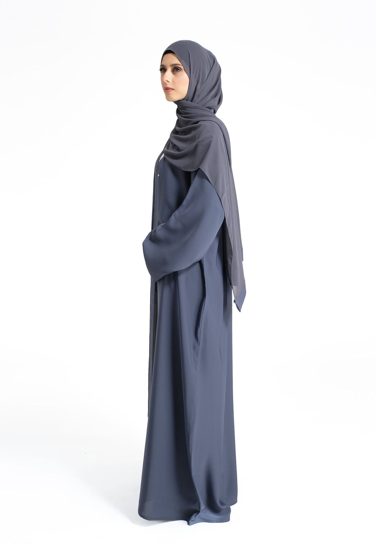 Grey Open Abaya Plain