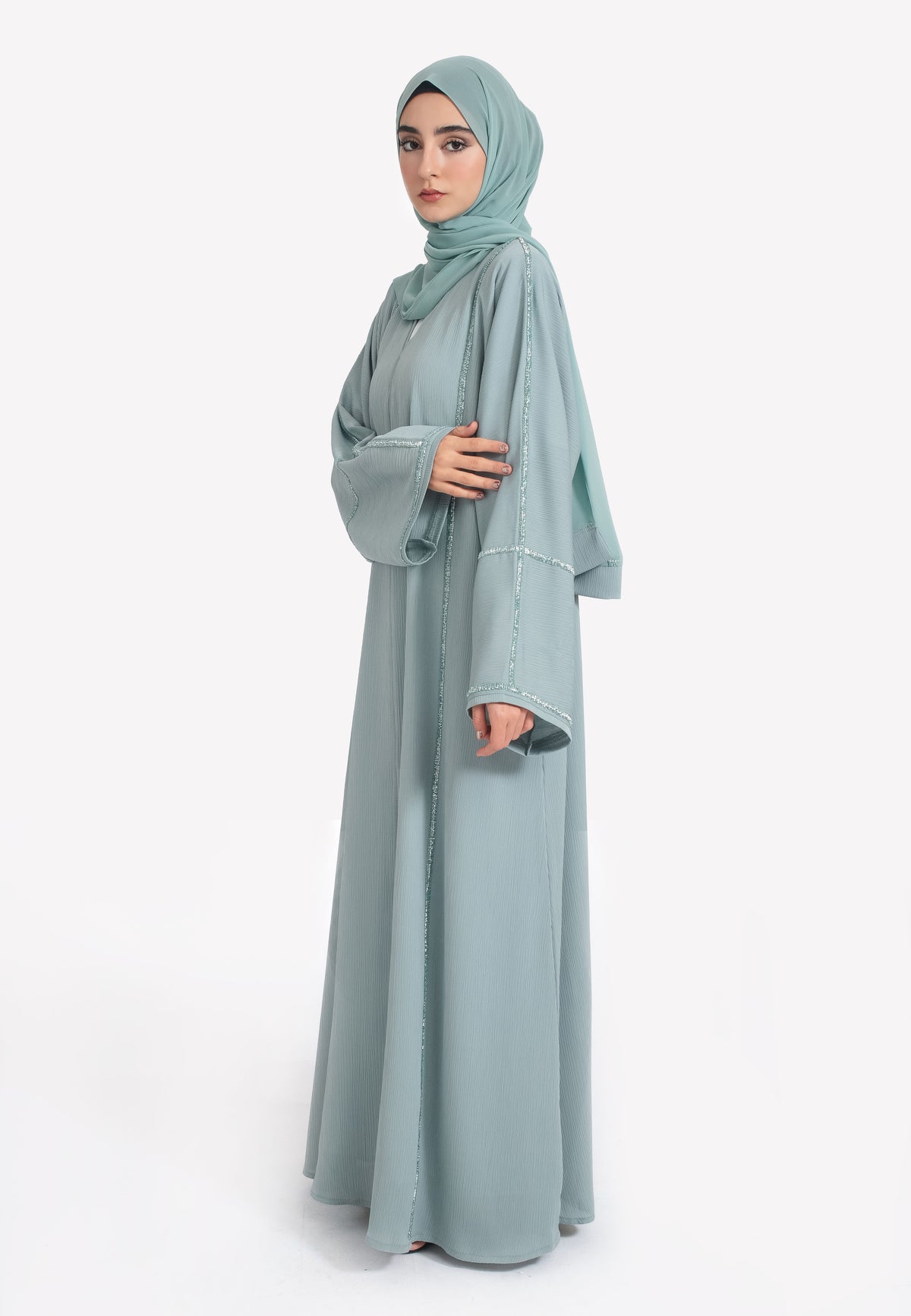 Sleeves Detailing of Powder Green Abaya