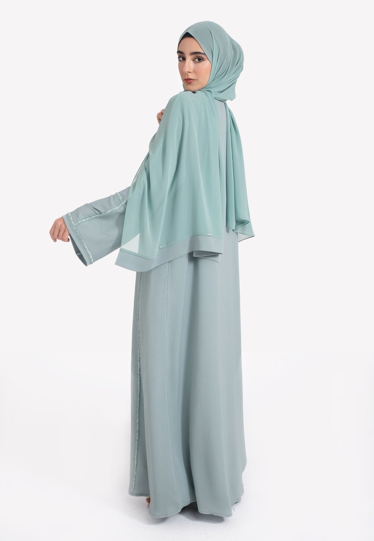 Back of Powder Green Closed Abaya