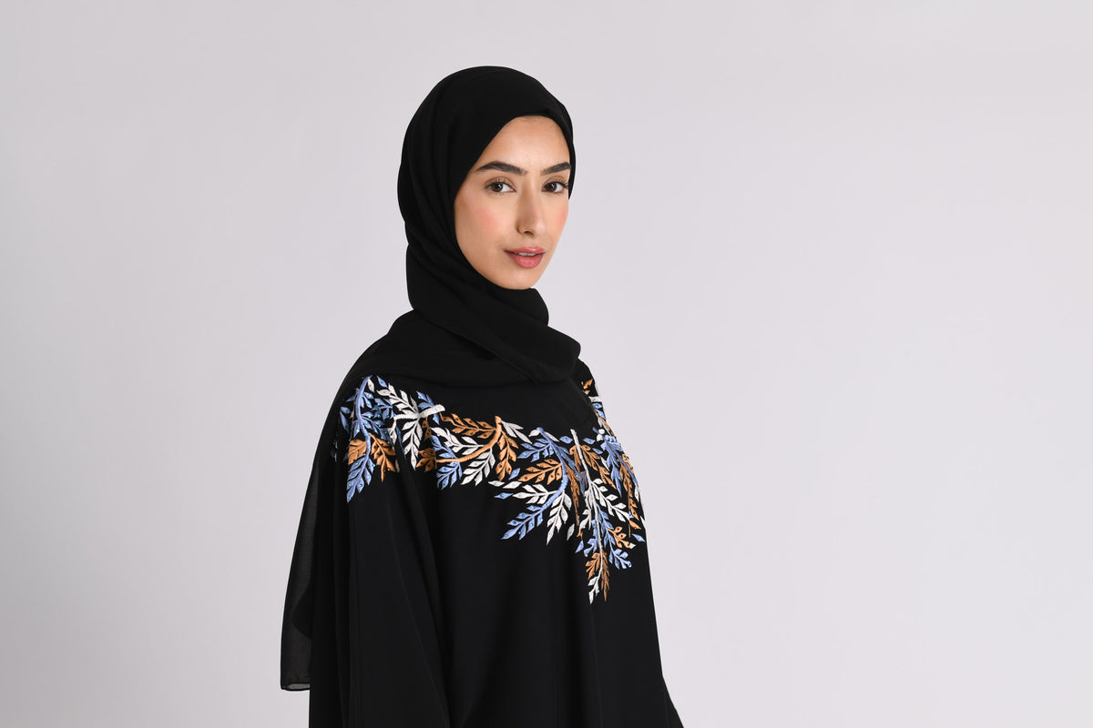 Premium Rio Black Embroidered Farasha