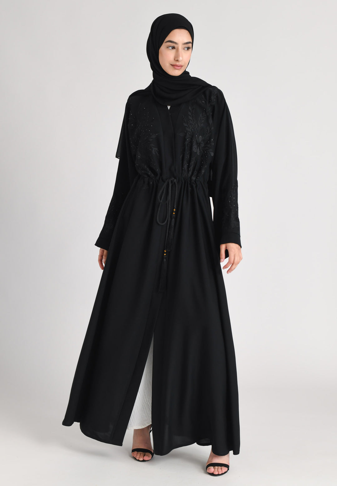 Raven A-Line Embroidered Open Abaya