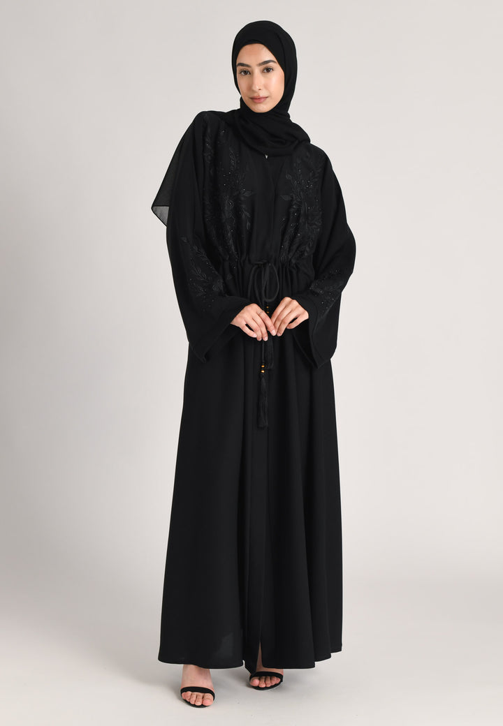 Raven A-Line Embroidered Open Abaya