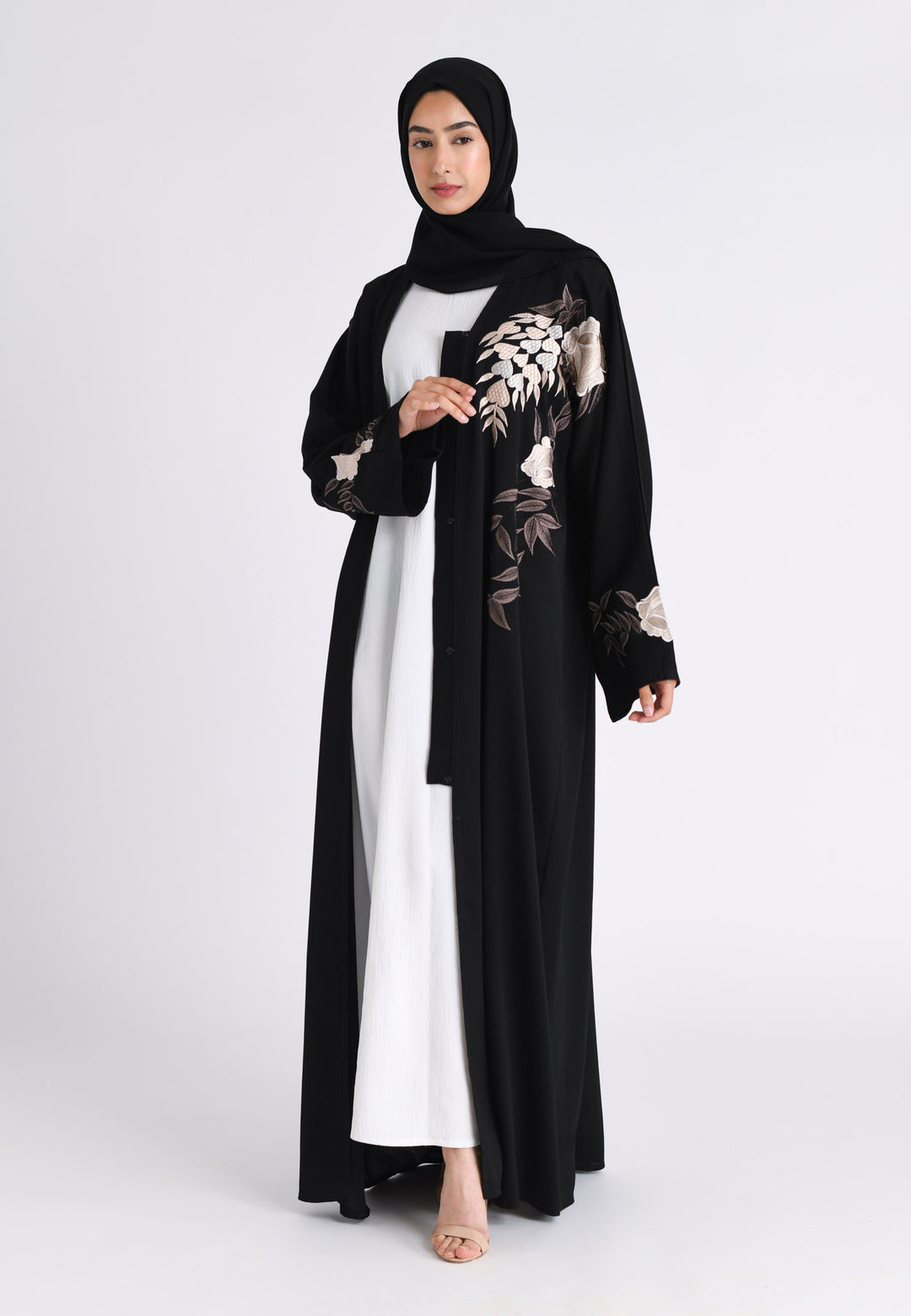 Regal Floral Embroidered Open Abaya