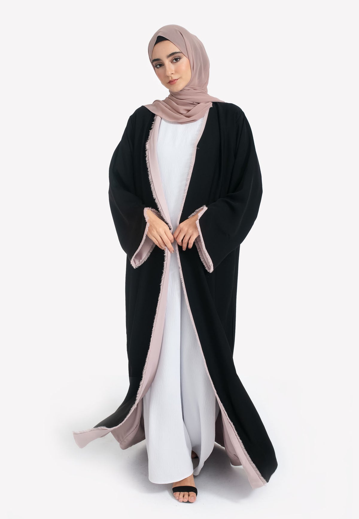 Front of Reversible Black Open Abaya