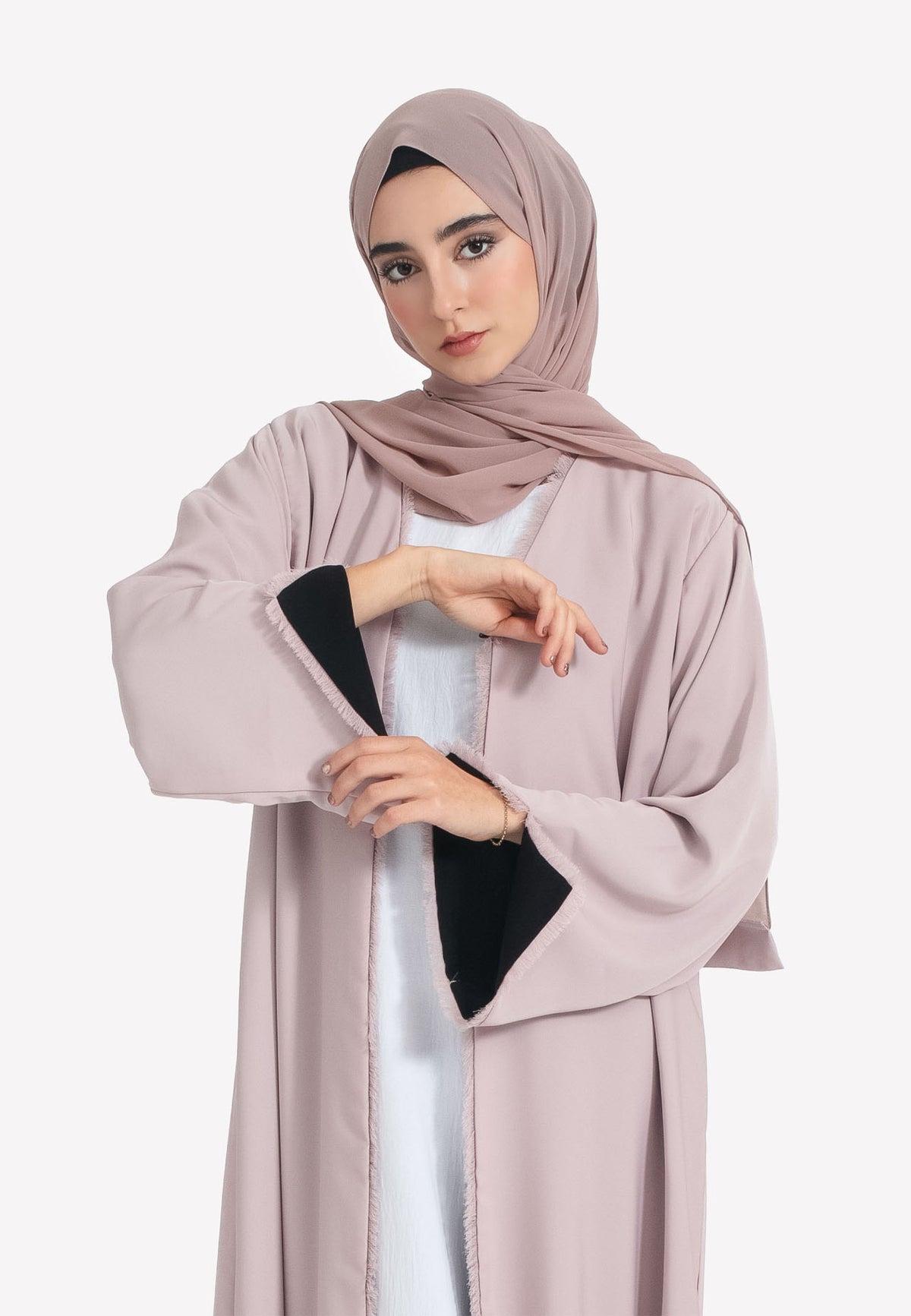 Nude Open Abaya with Slit Sleeves
