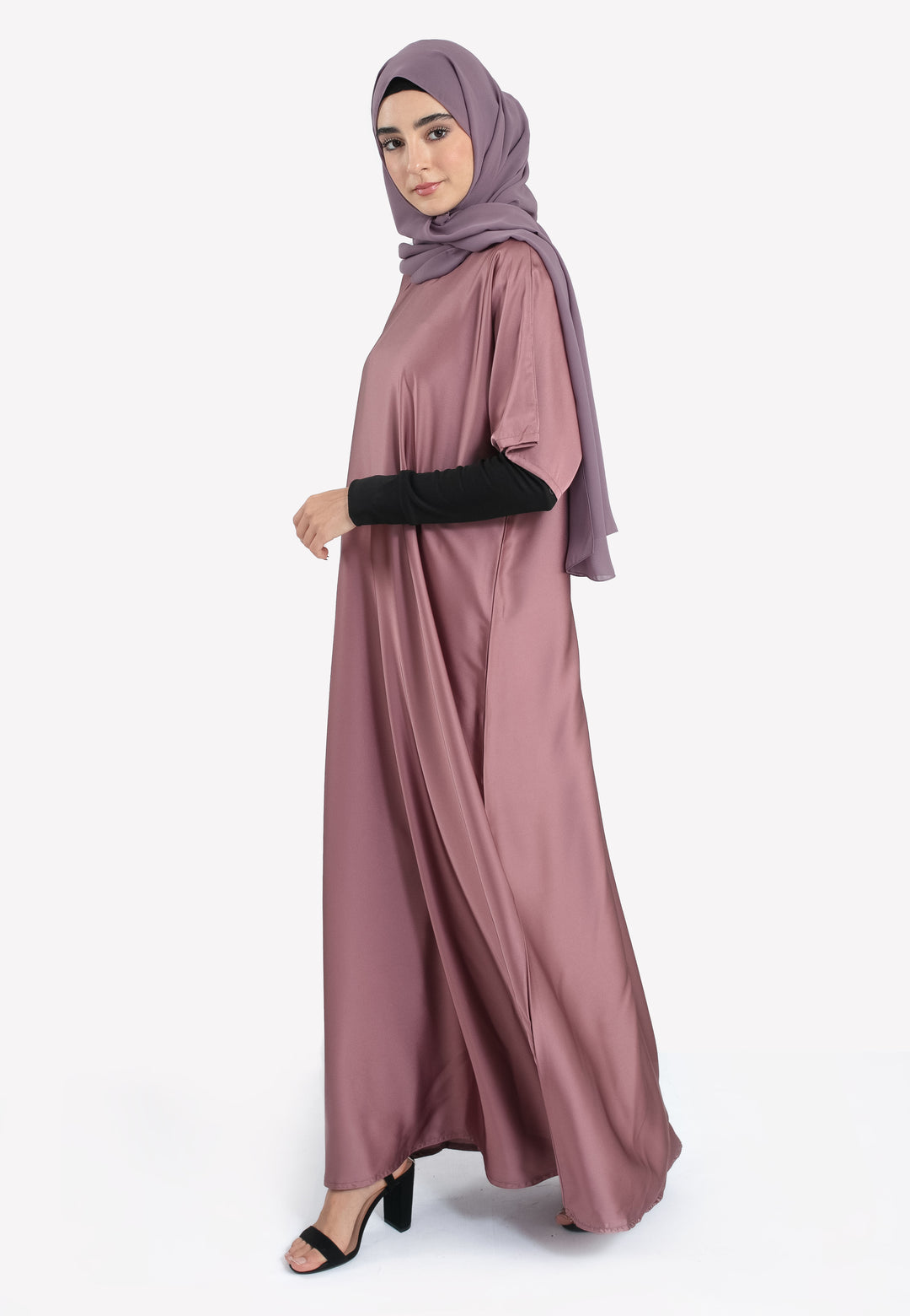 satin slip dress abaya Short-Sleeved Satin Abaya Slip Dress