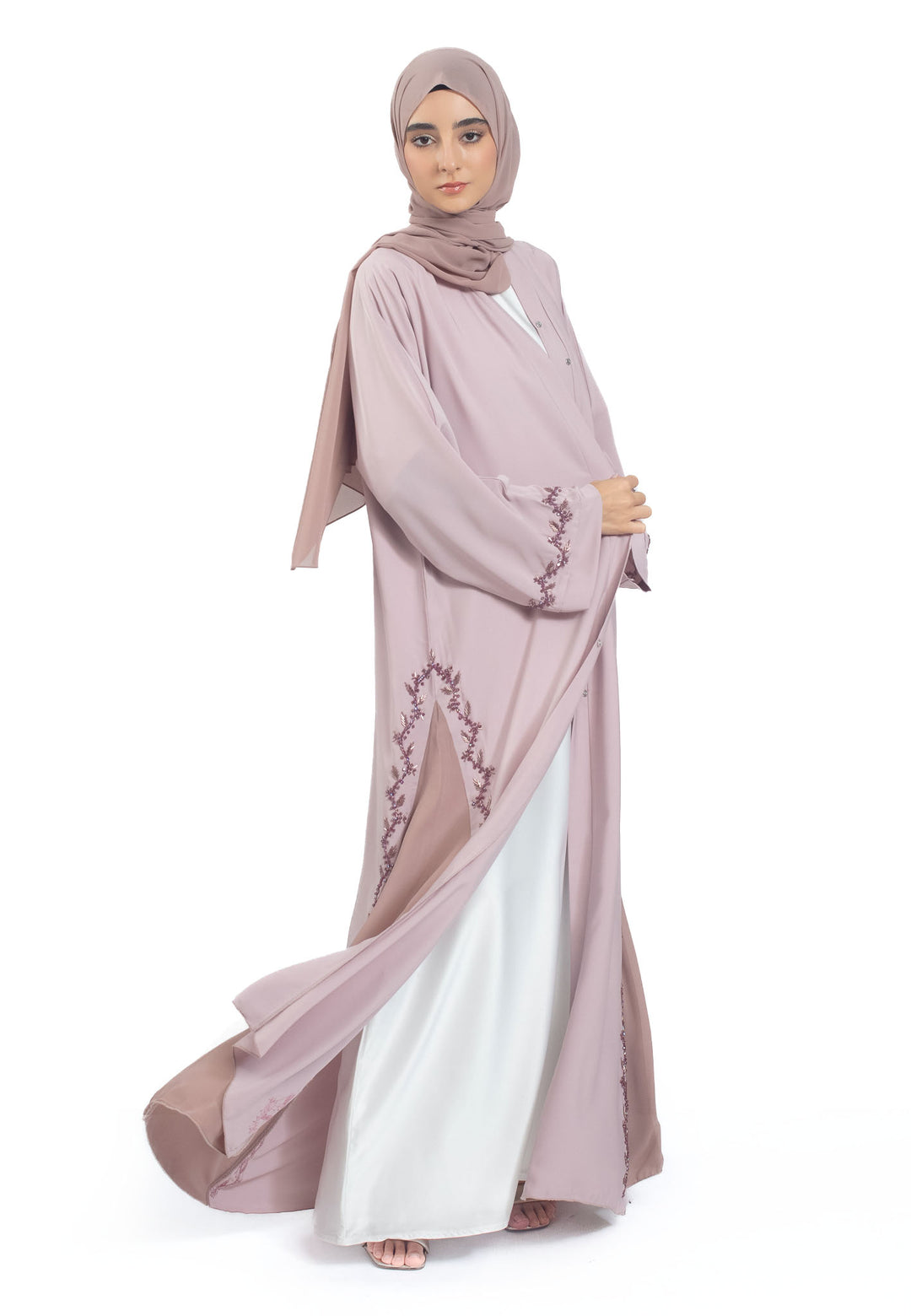 Luxury Rose Embellished Open Abaya
