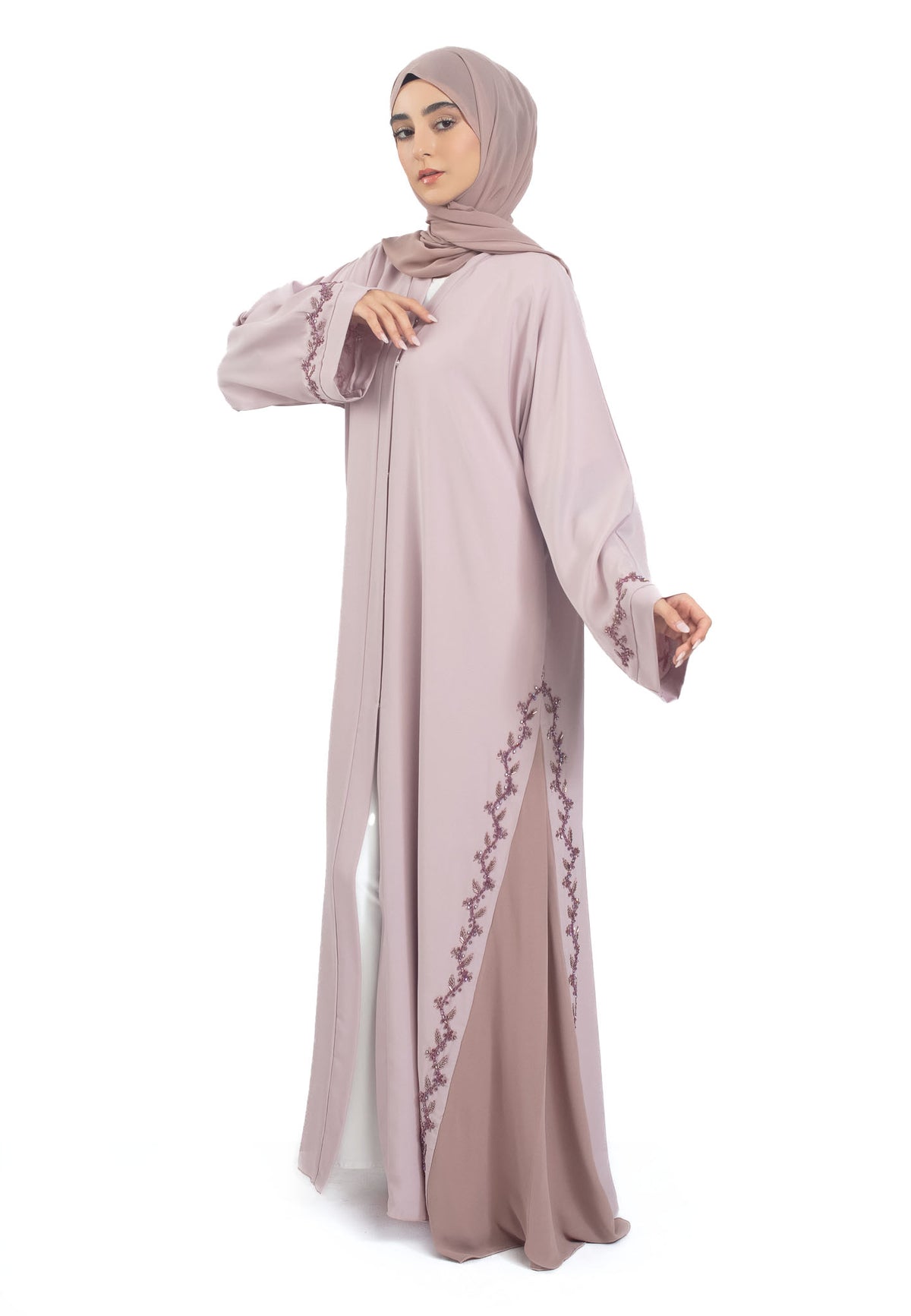 Luxury Rose Embellished Open Abaya