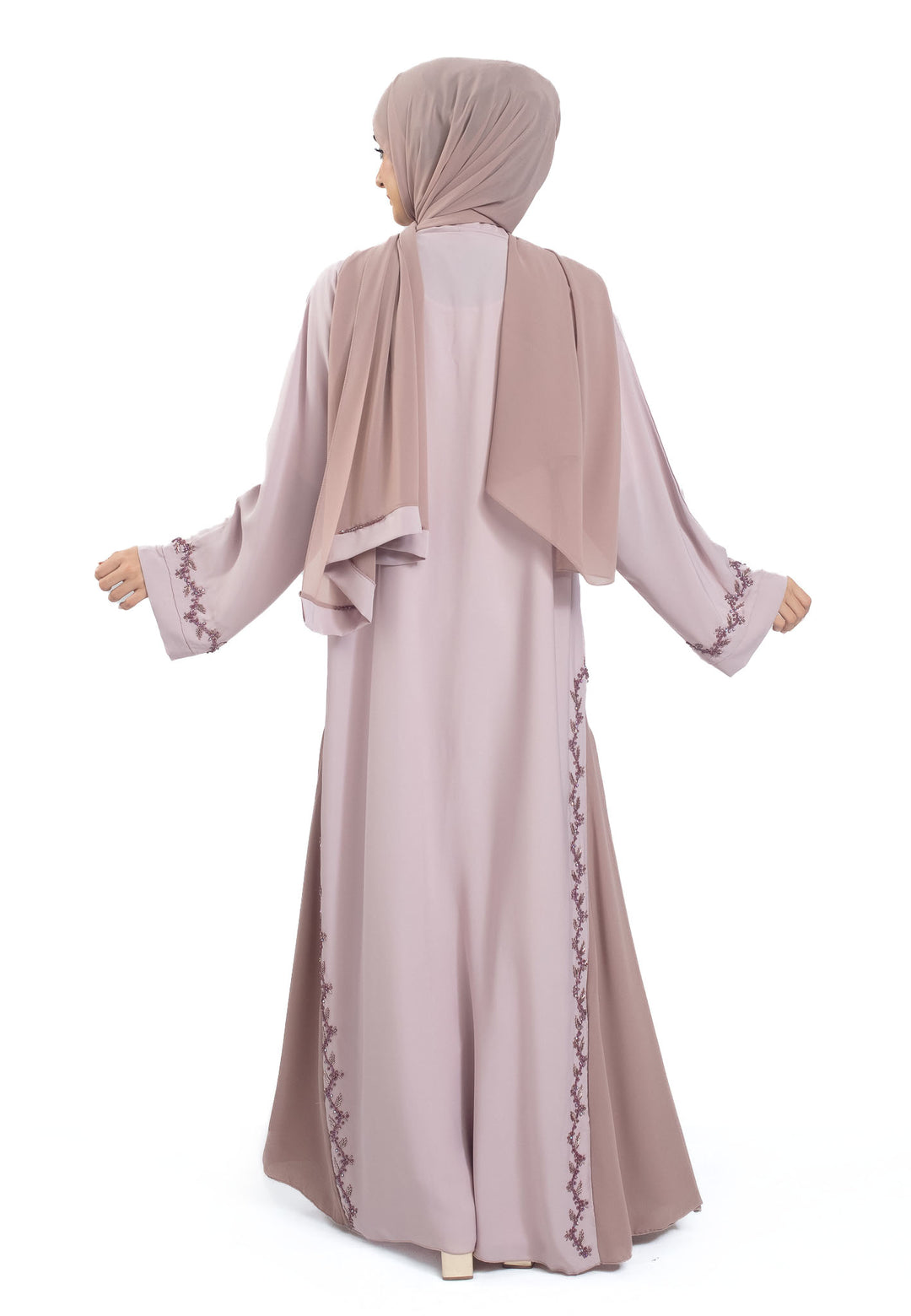 Back of Luxury Rose Embellished Open Abaya