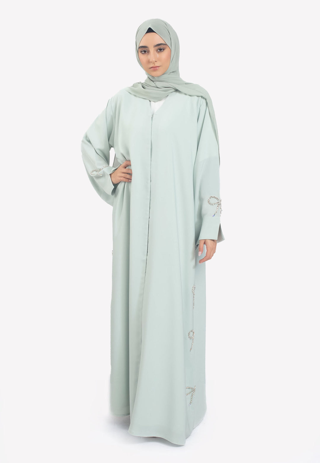 Front Closed - Sage Bow Abaya