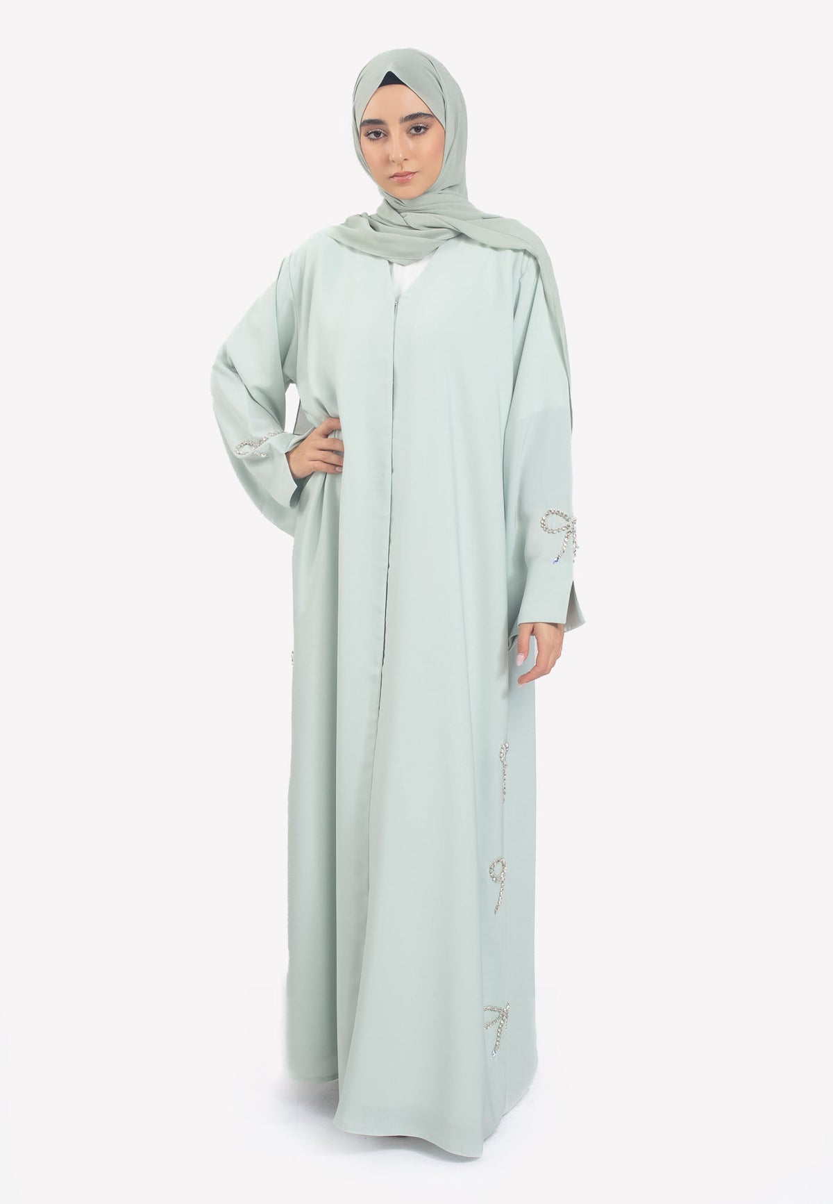 Front Closed - Sage Bow Abaya