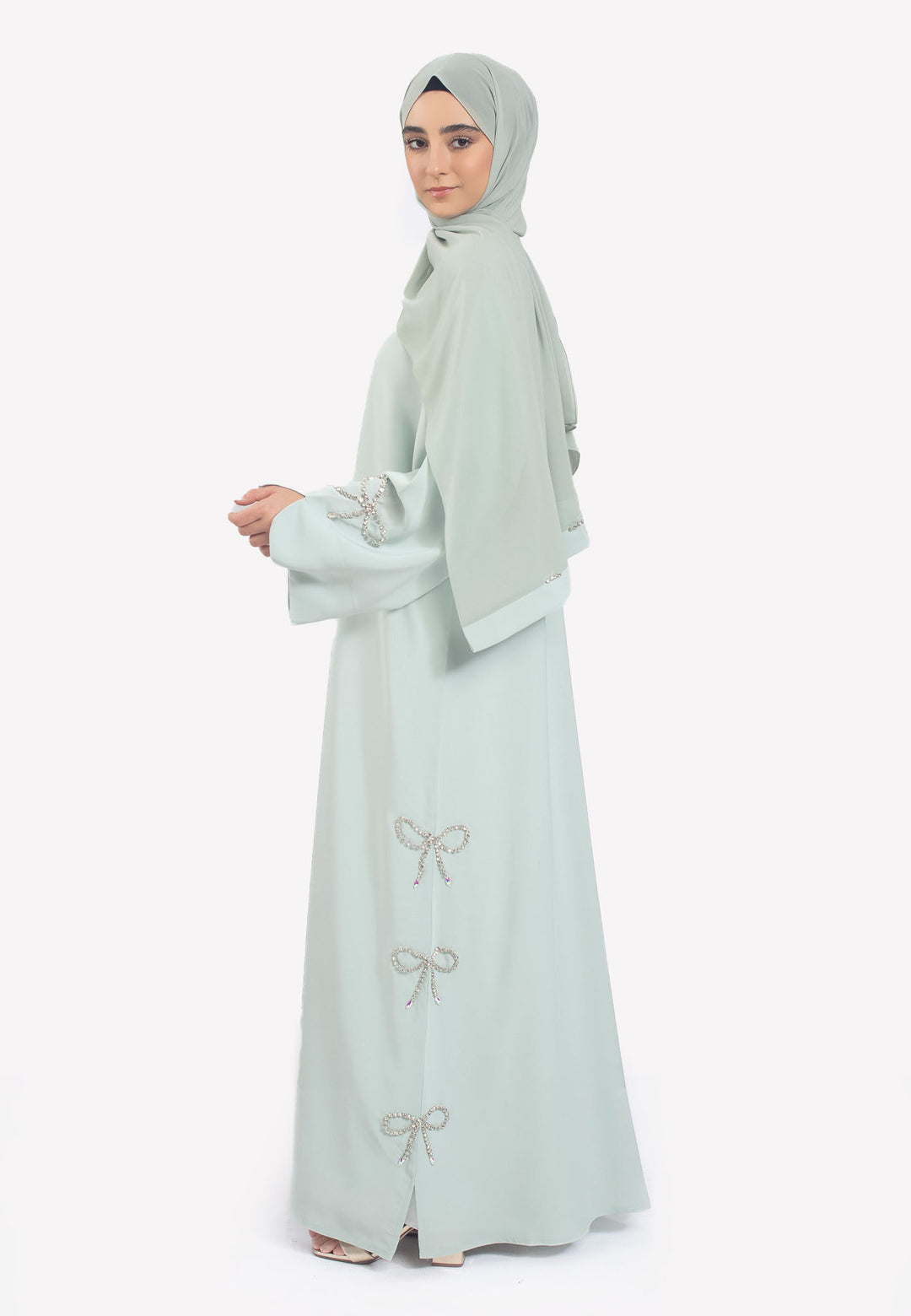 Sage Bow Embellished Abaya
