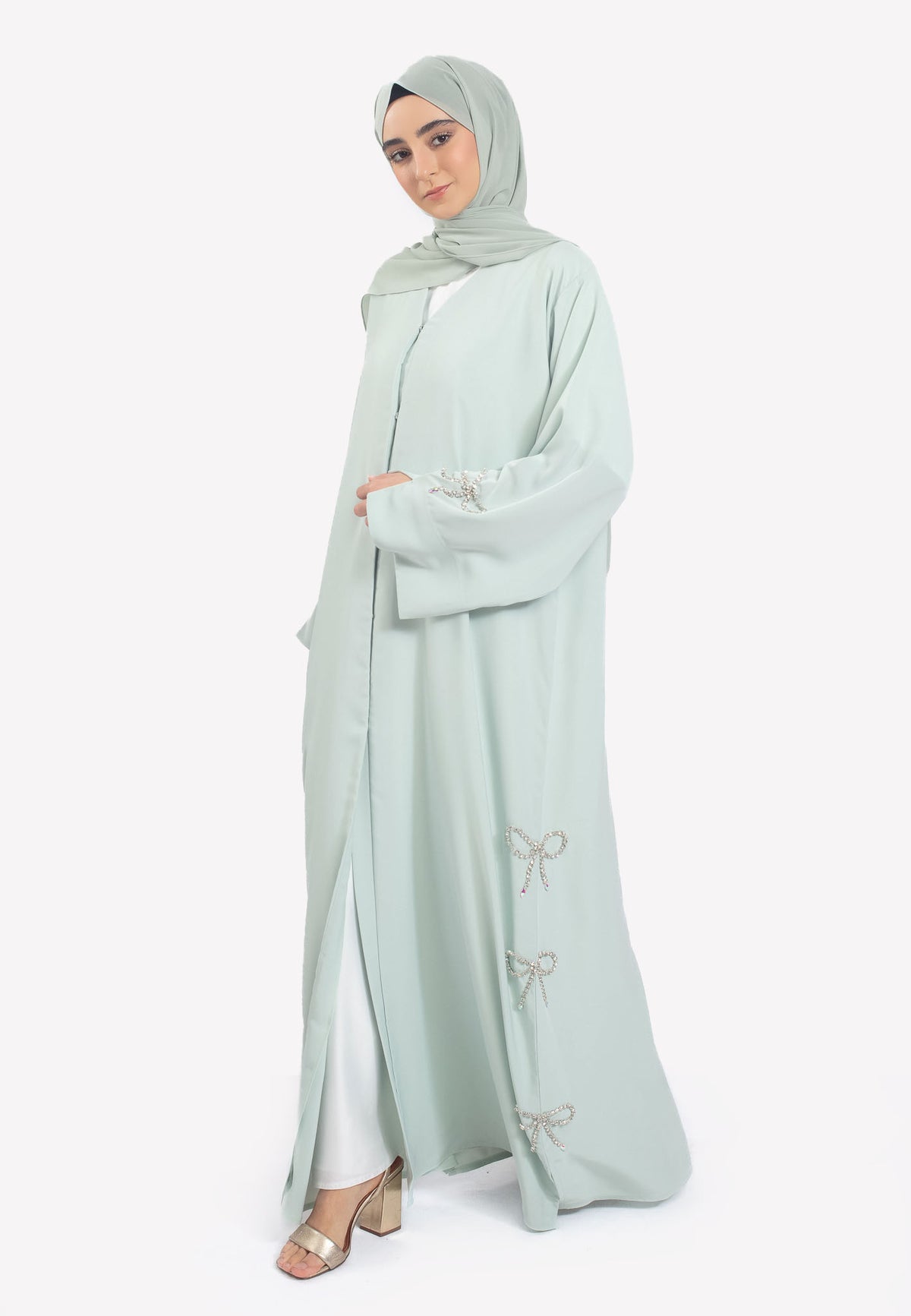 Front Closed - Sage Bow Abaya