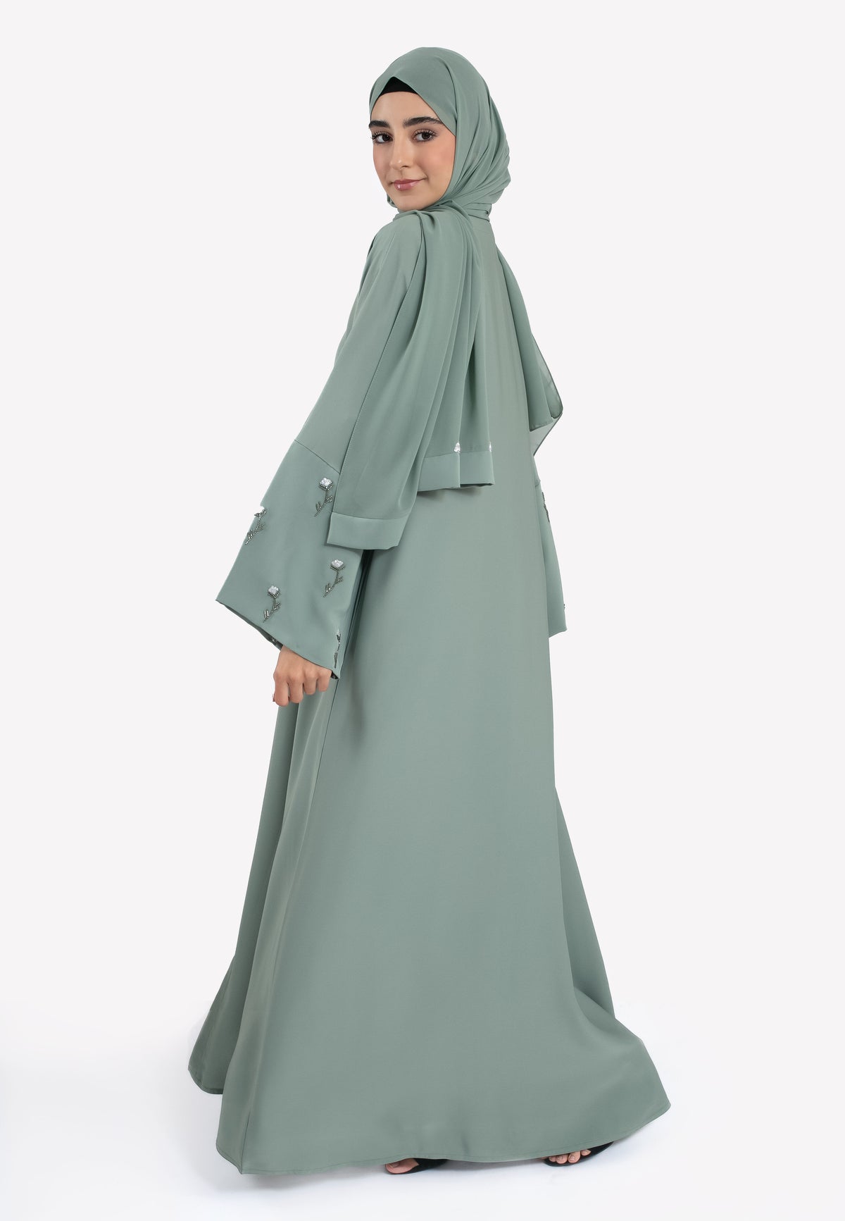 Dainty Rose Sage Open Abaya - Side
