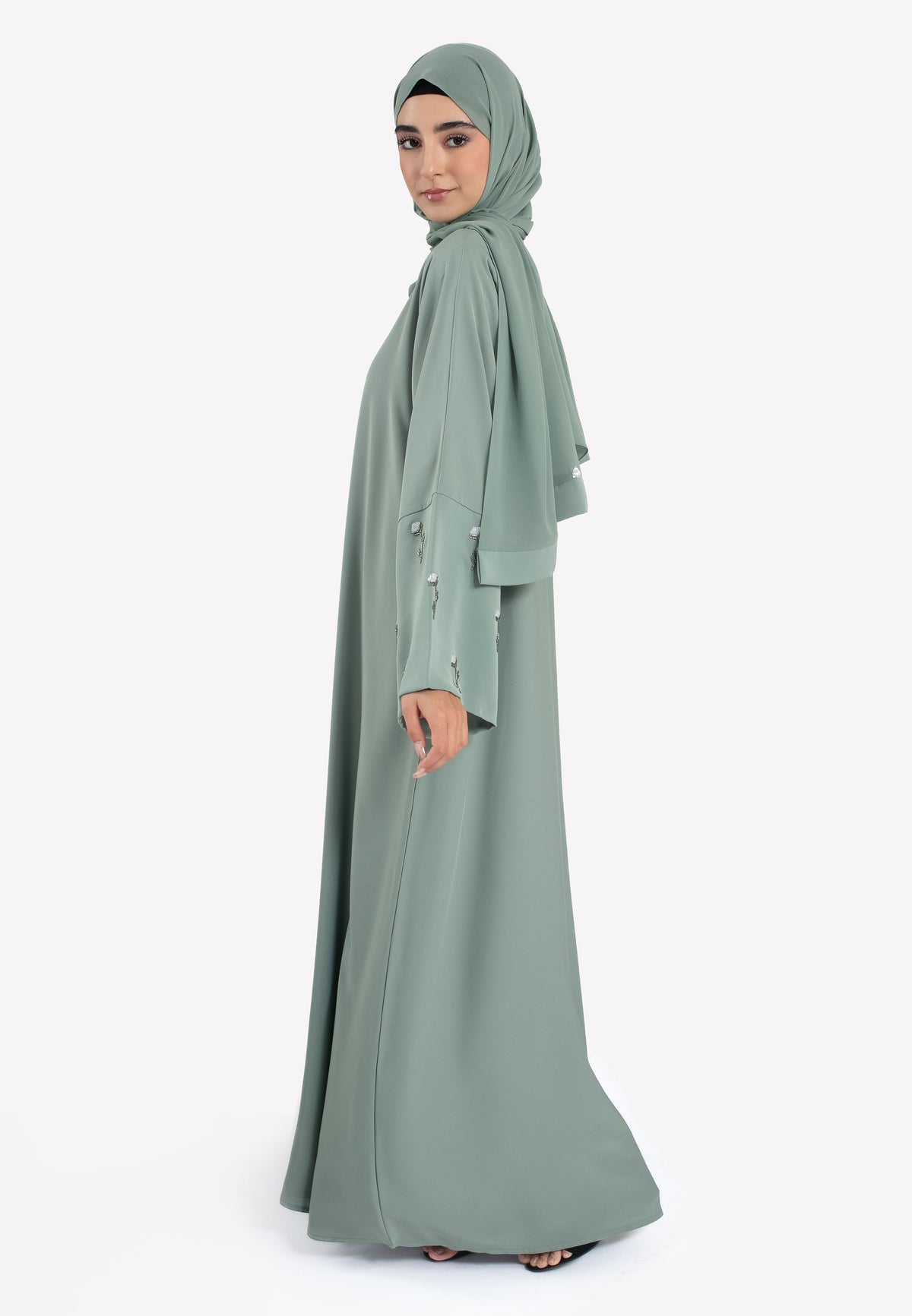 Dainty Rose Sage Open Abaya - Side