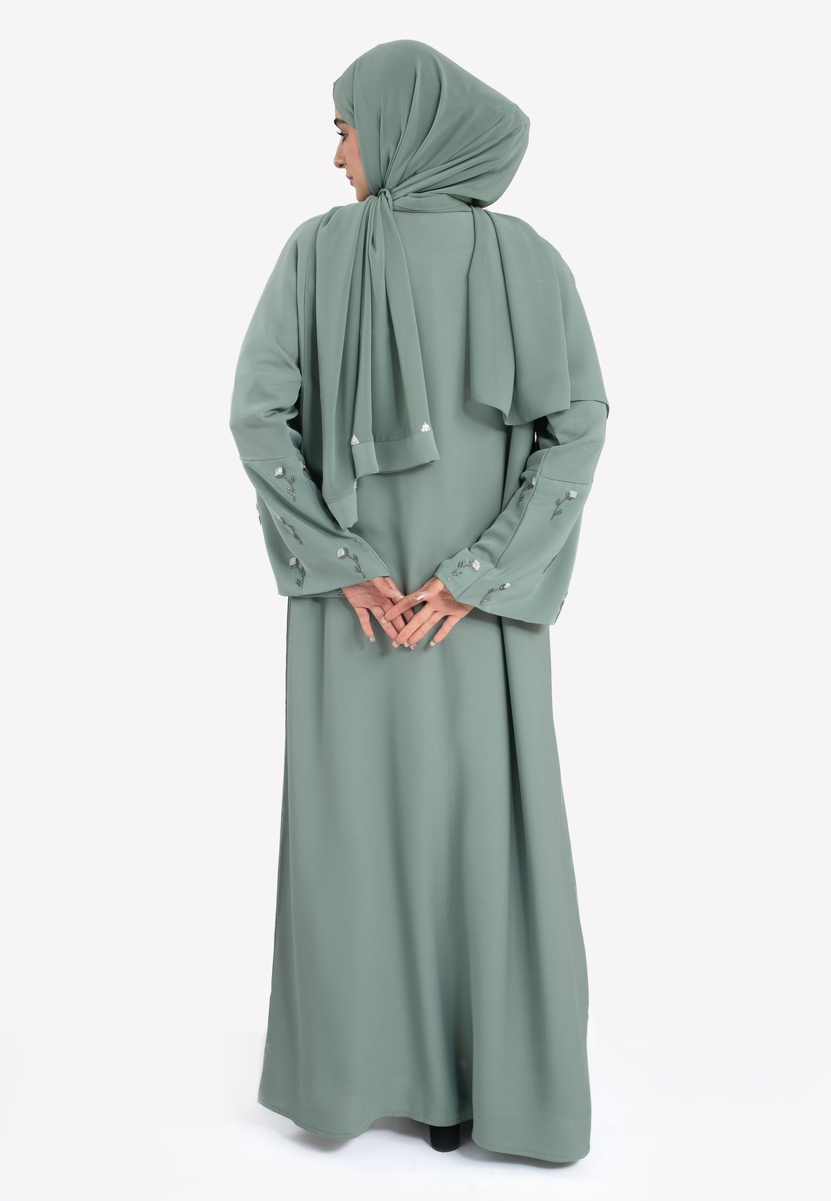 Dainty Rose Sage Open Abaya - Back
