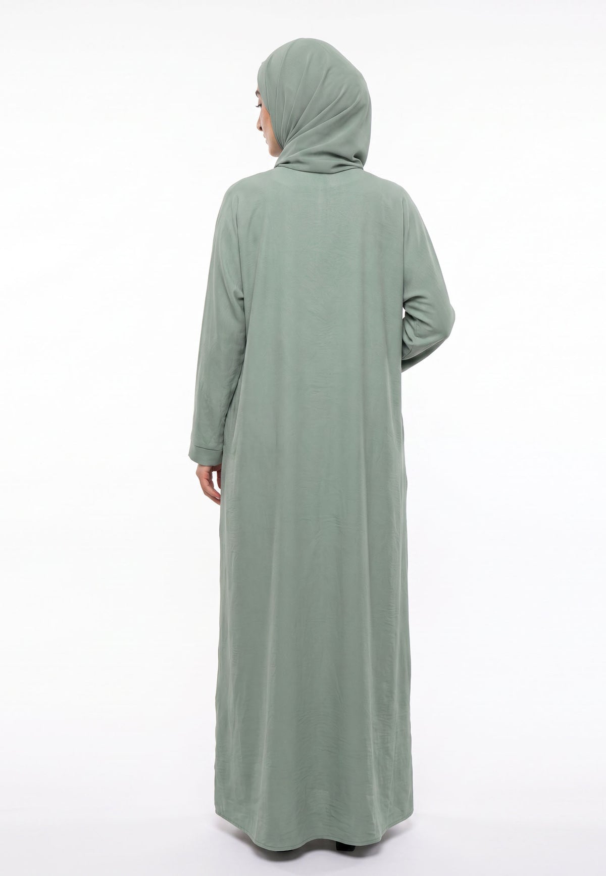 Luxury Sage Everyday Closed Abaya with Zip Pockets – Crepe