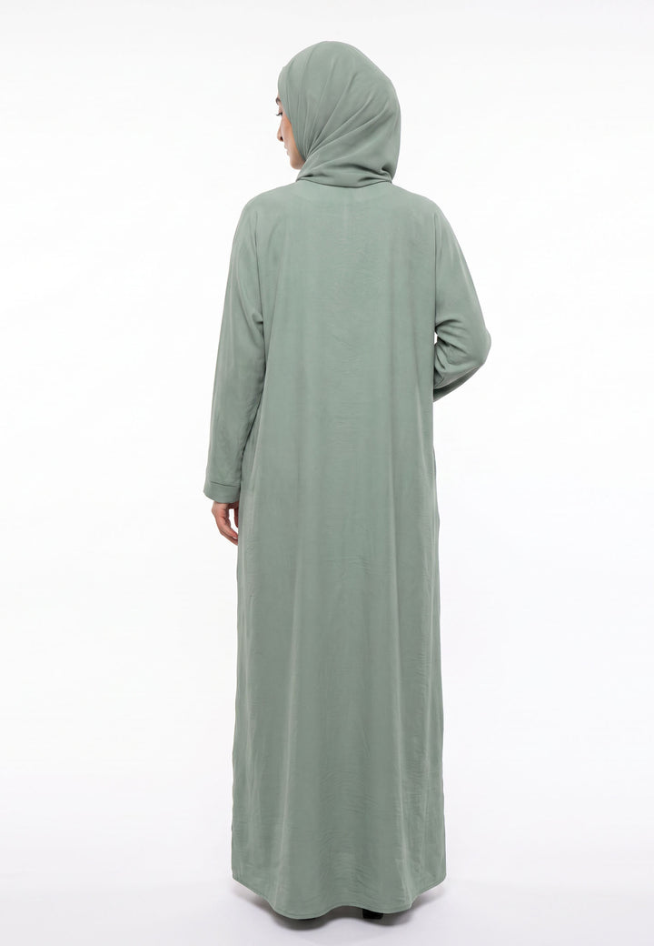 Luxury Sage Everyday Closed Abaya with Zip Pockets – Crepe