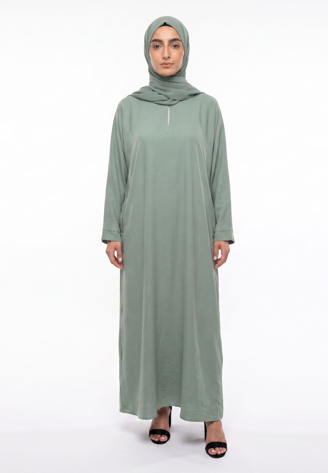 Luxury Sage Everyday Closed Abaya with Zip Pockets – Crepe