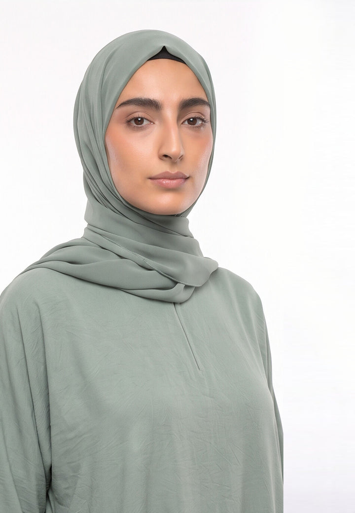 Luxury Sage Everyday Closed Abaya with Zip Pockets – Crepe