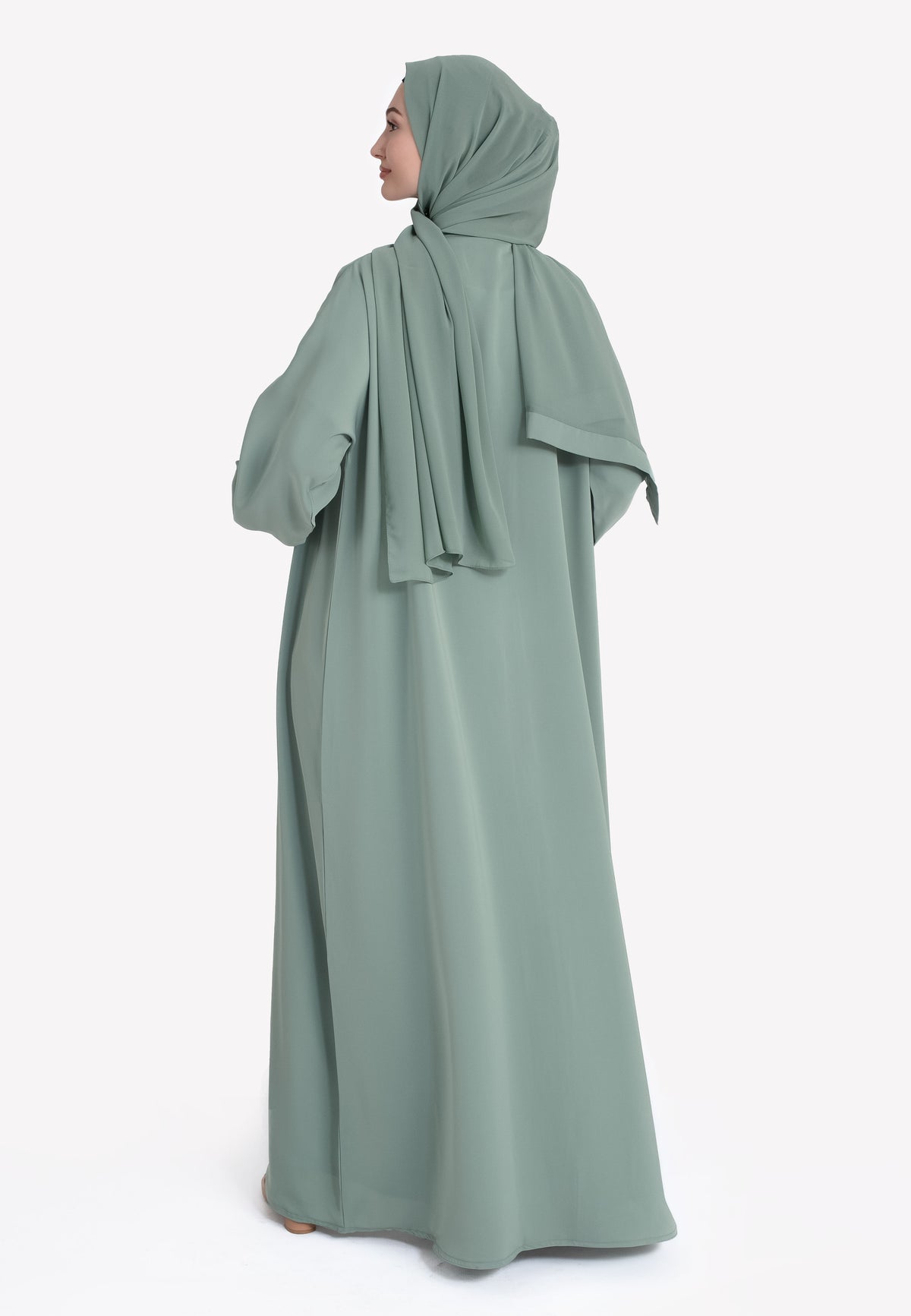 Sage Green Open Abaya - Back