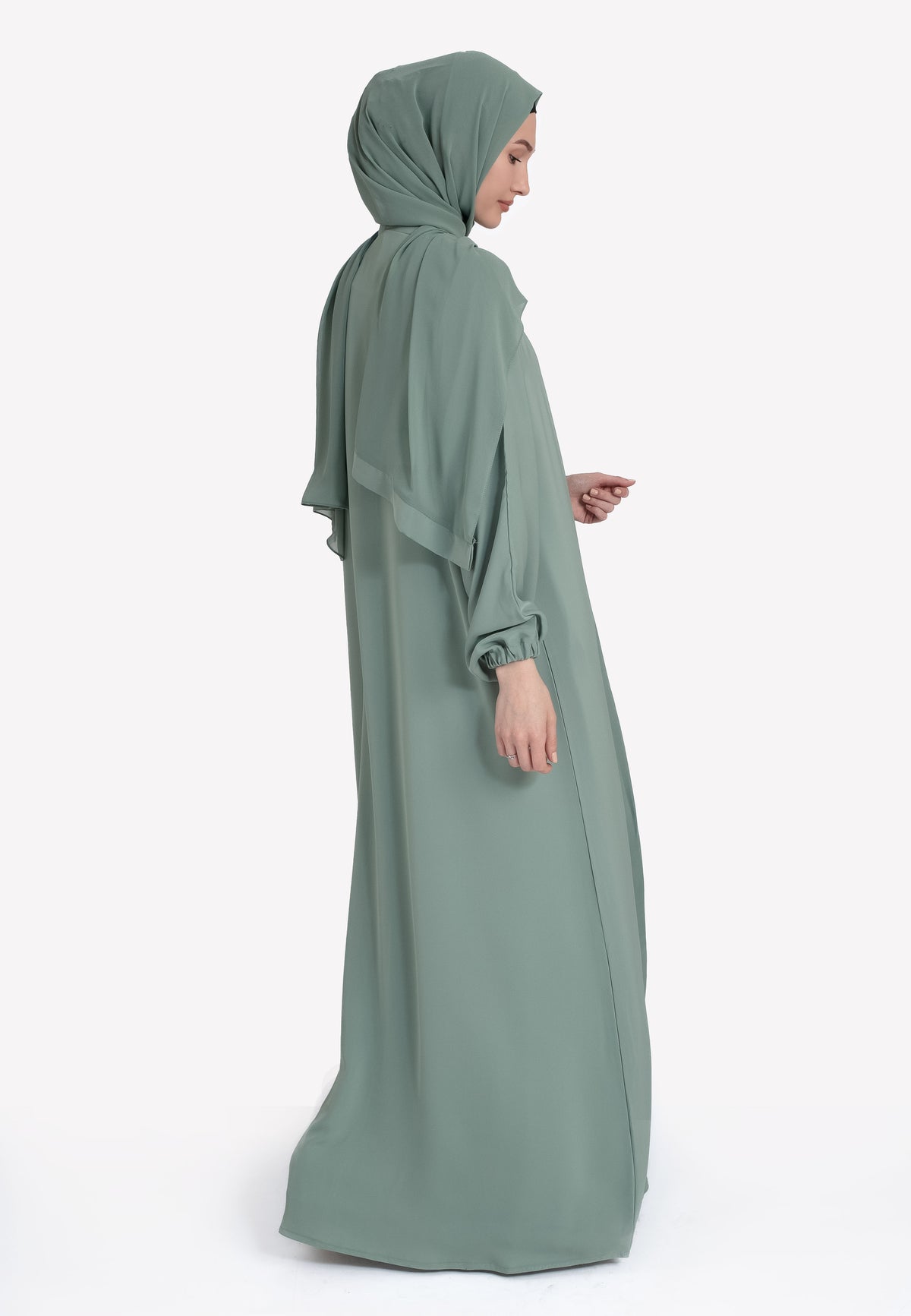 Sage Green Open Abaya - Back