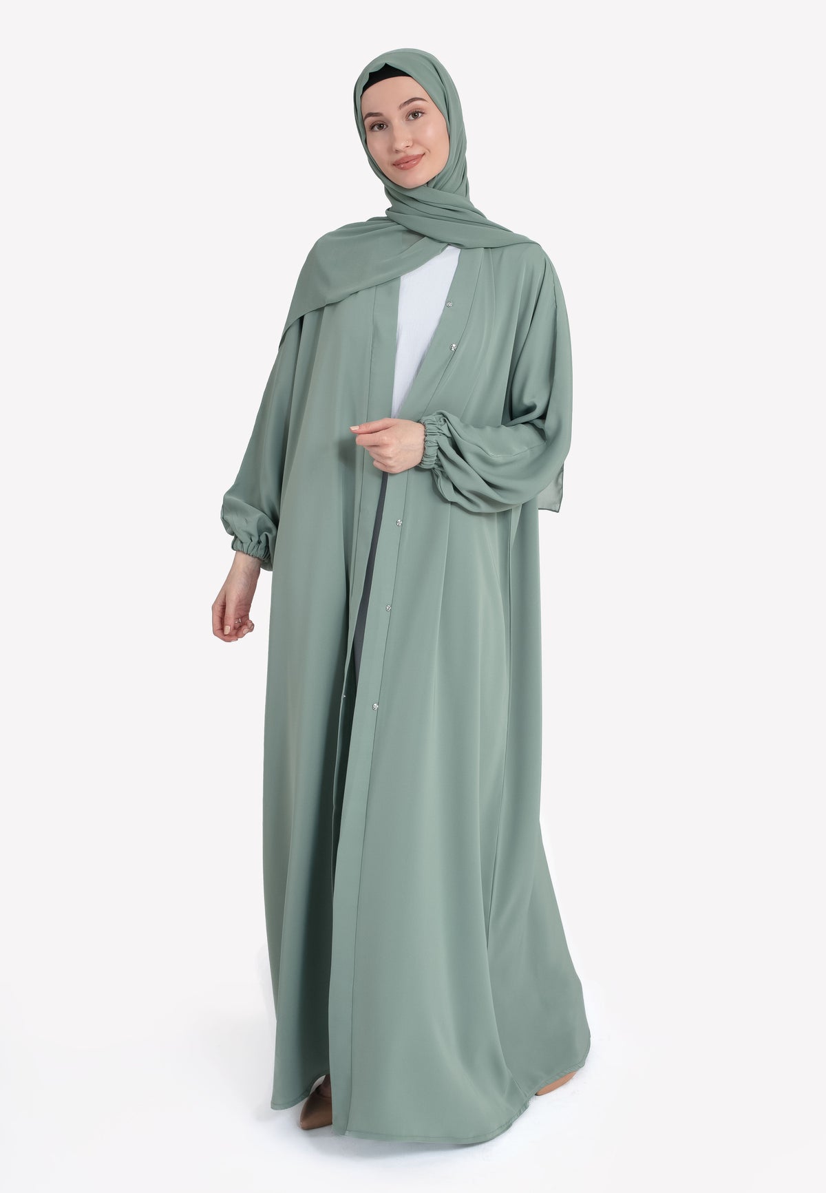 Sage Green Open Abaya - Front