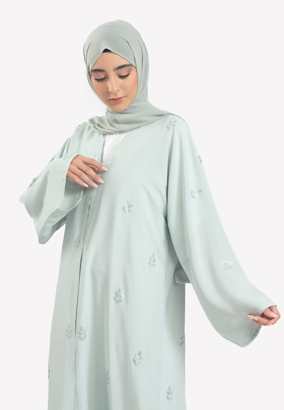 Sage Swarovski Open Abaya