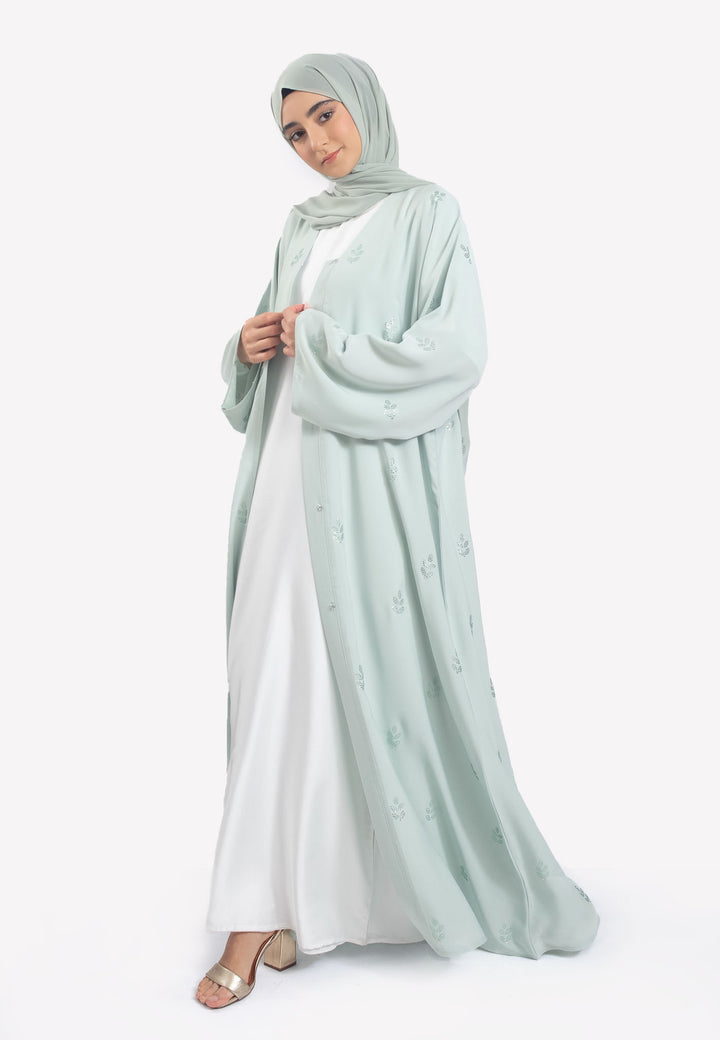 Sage Crystal Open Abaya