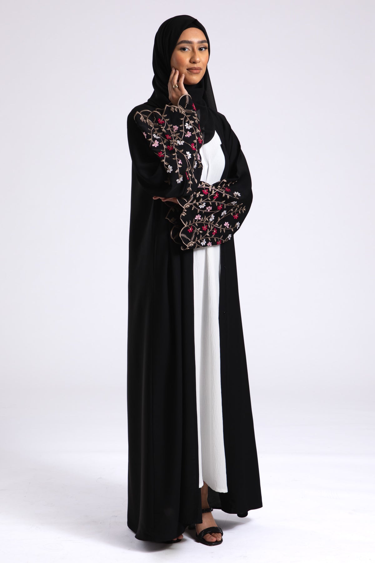 Secret Paradise Bloom Embroidered Open Abaya