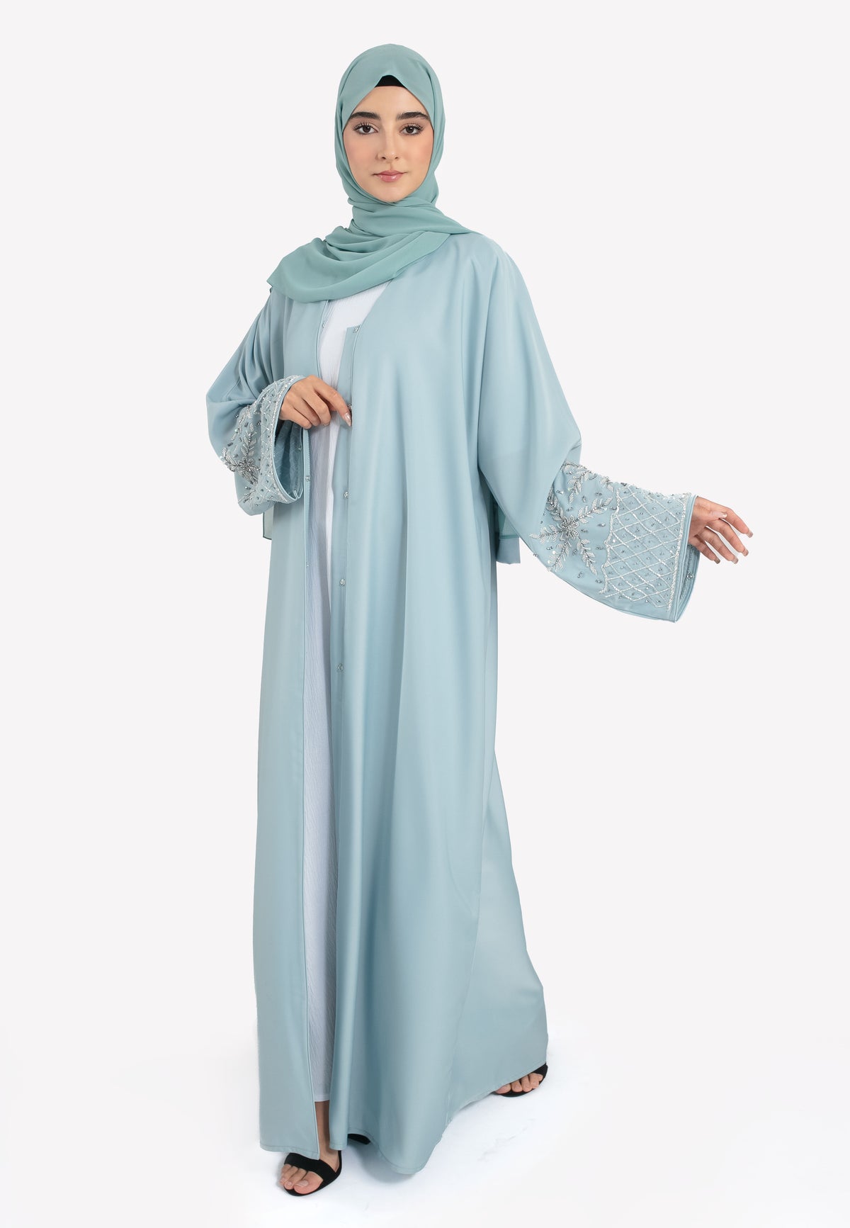Serene Sky Embellished Open Abaya