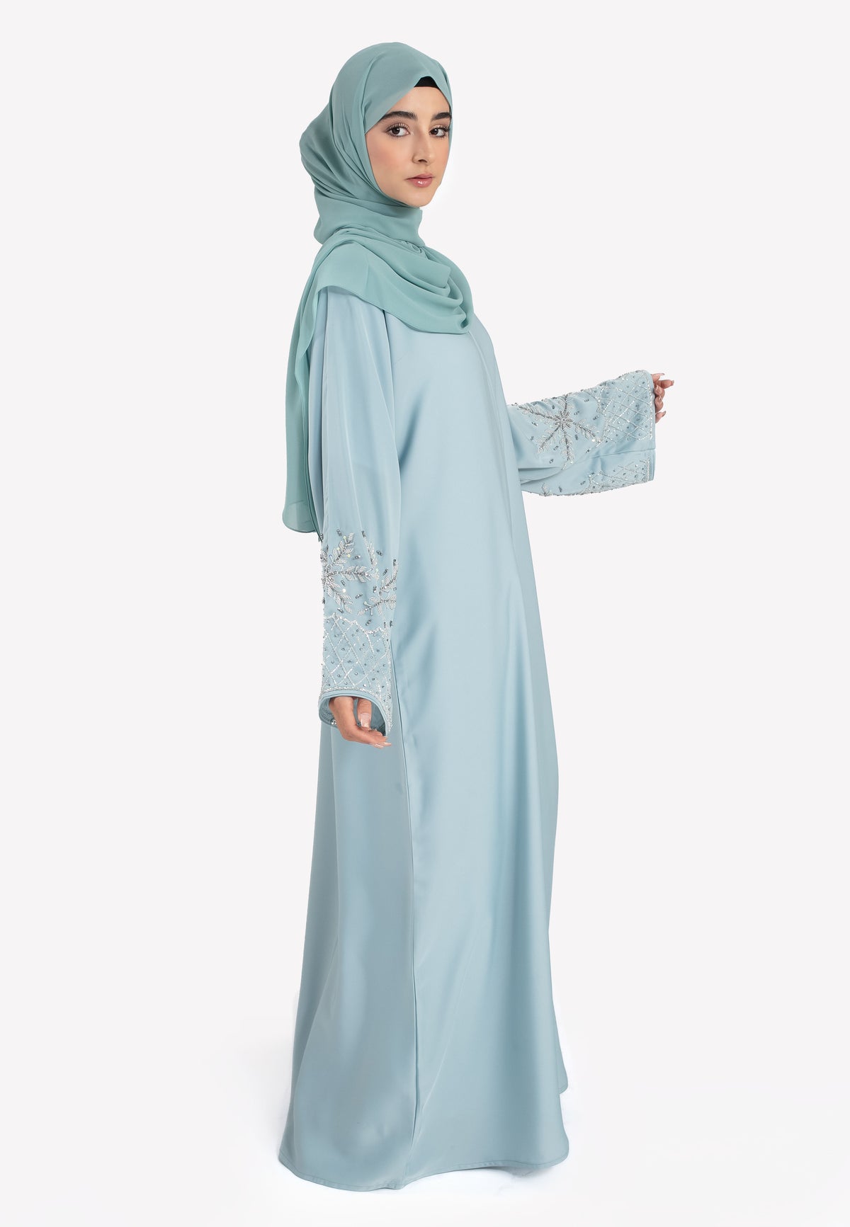 Serene Sky Embellished Open Abaya