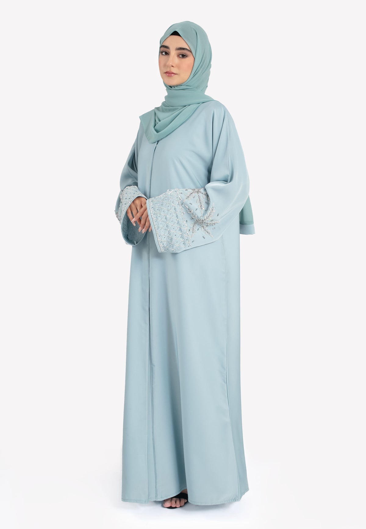 Serene Sky Embellished Open Abaya