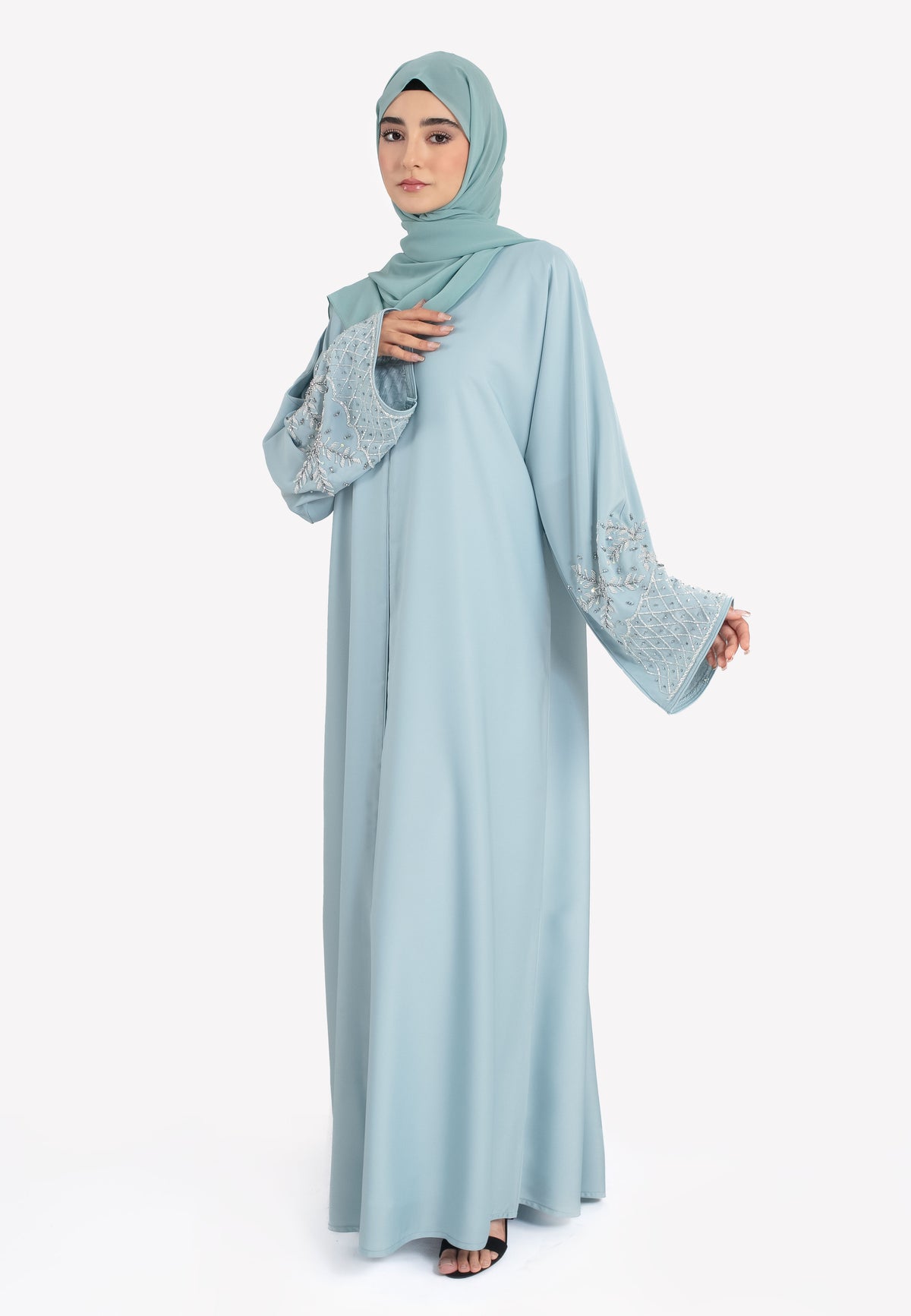 Serene Sky Embellished Open Abaya