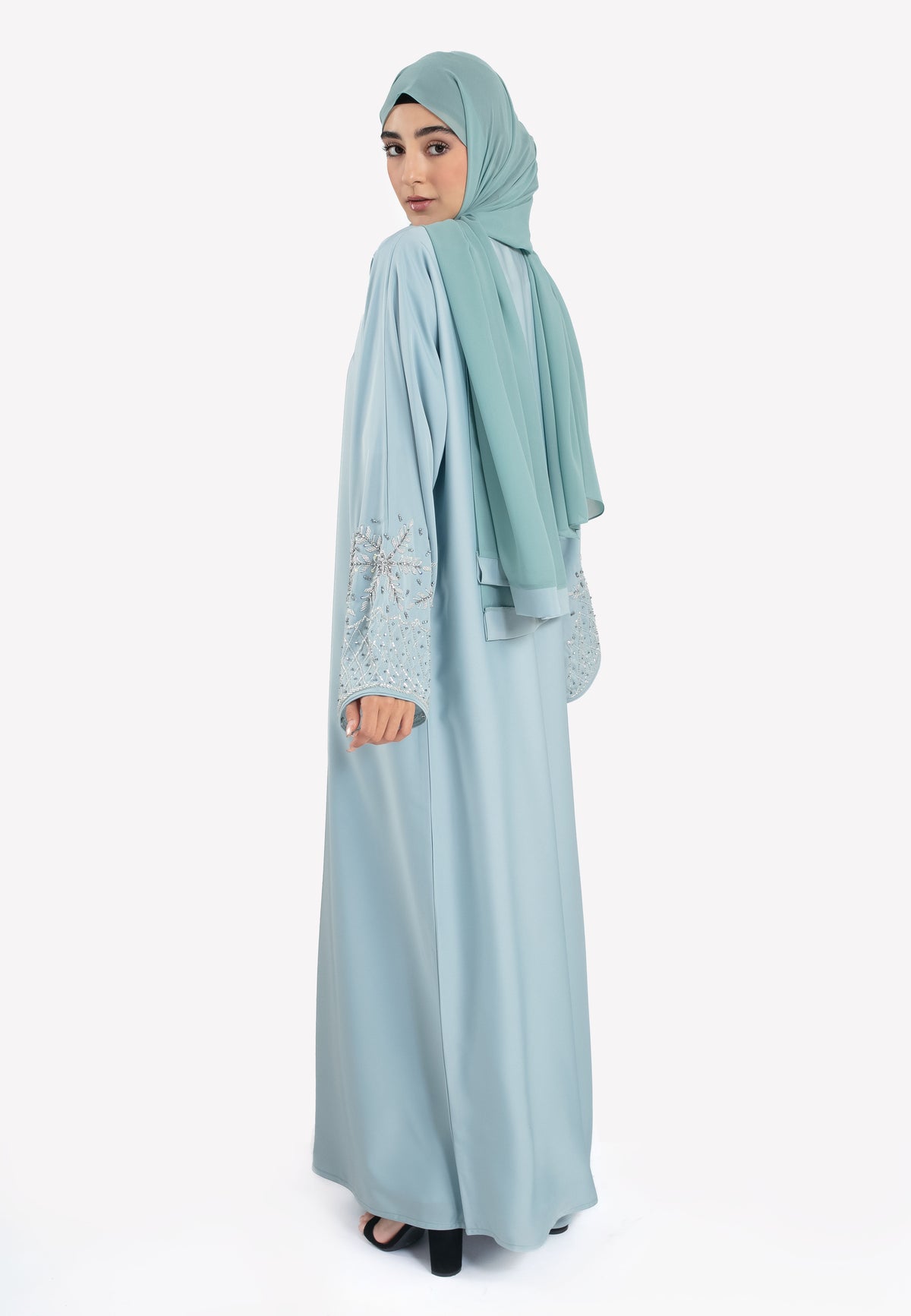 Serene Sky Embellished Open Abaya