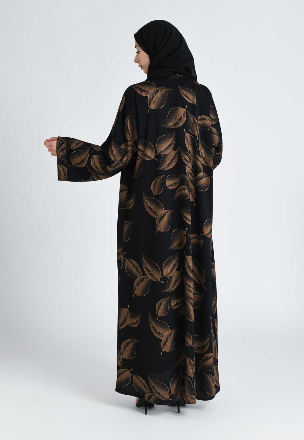 Leaf print open abaya