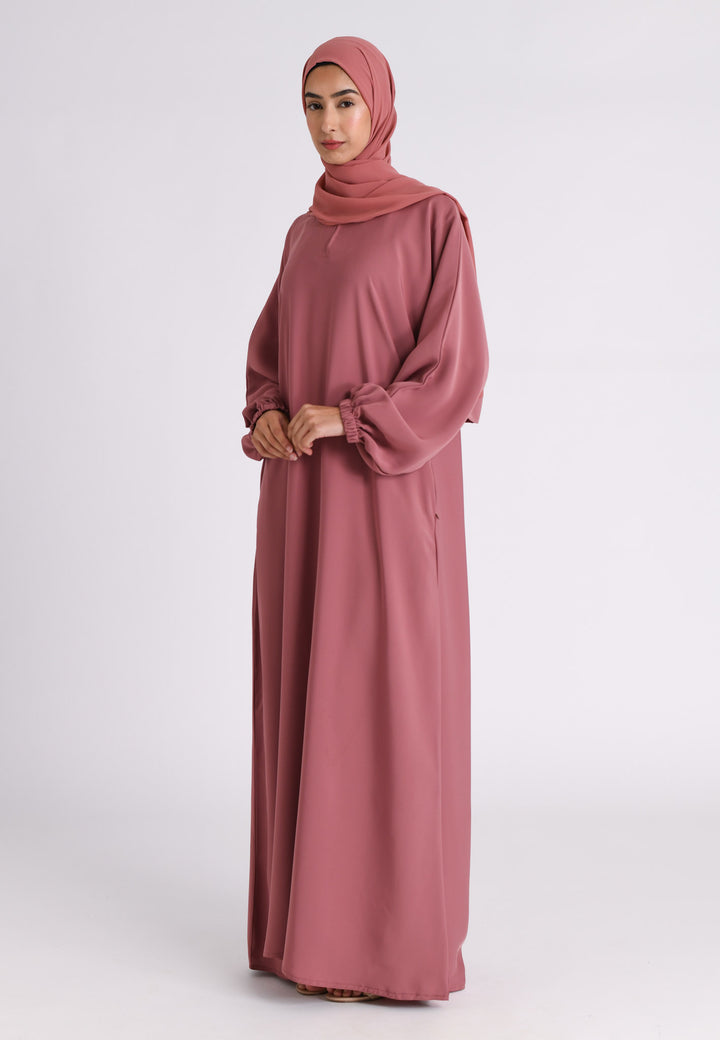 Soft Rosewood Closed Abaya with Zip Pockets