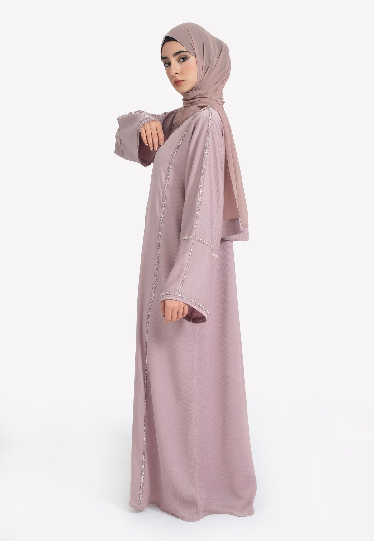 Pink Embellished Closed Abaya - Side