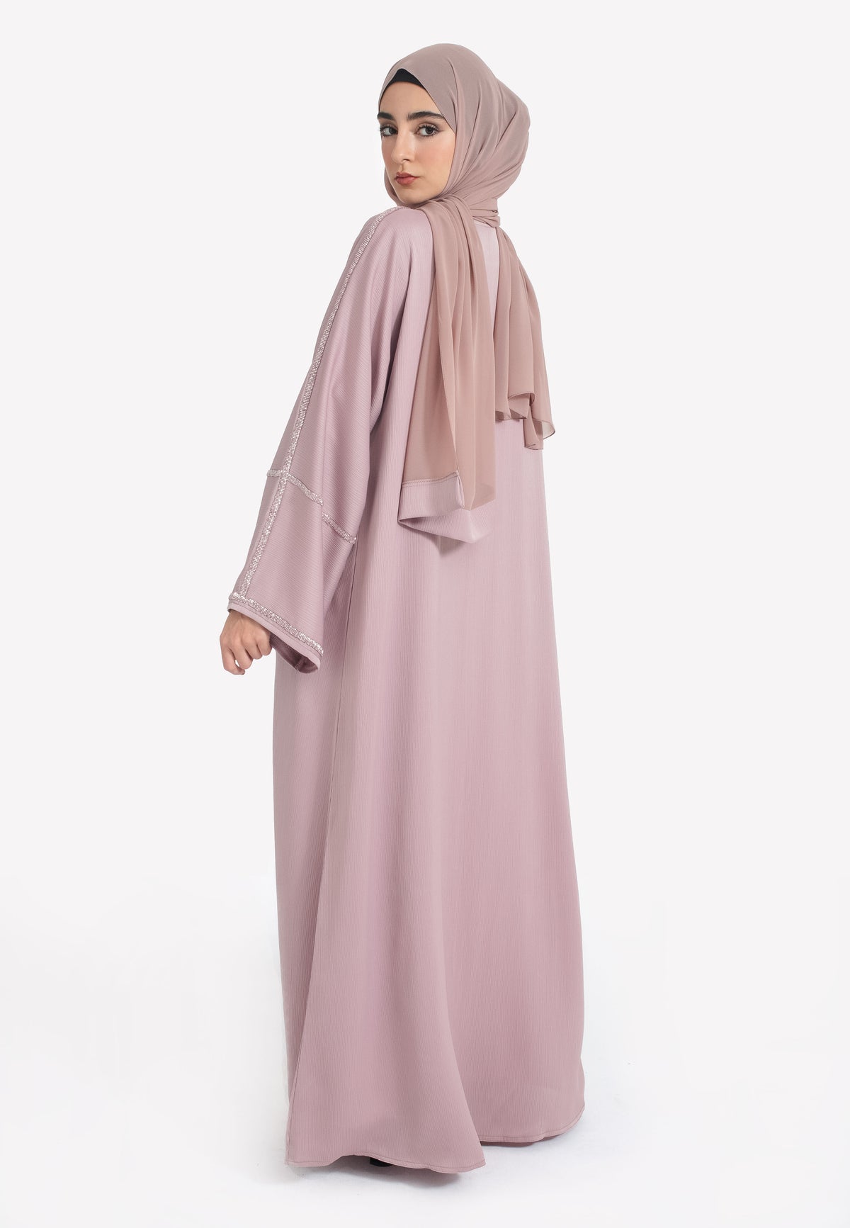 Pink Embellished Closed Abaya - Back