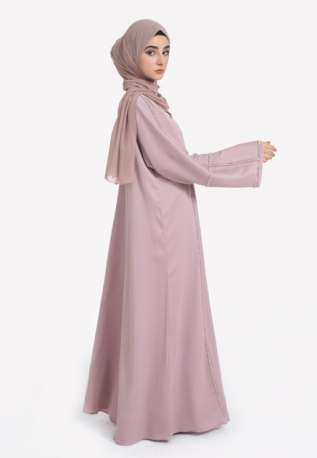 Pink Embellished Closed Abaya - Side