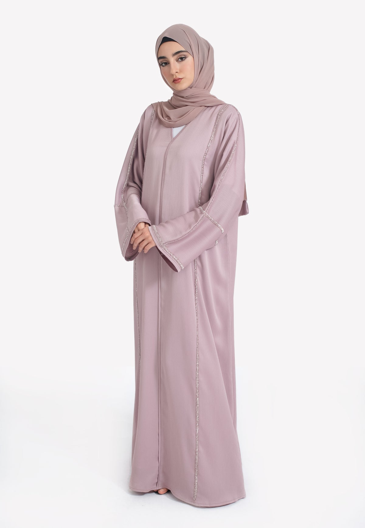 Pink Embellished Closed Abaya - Front