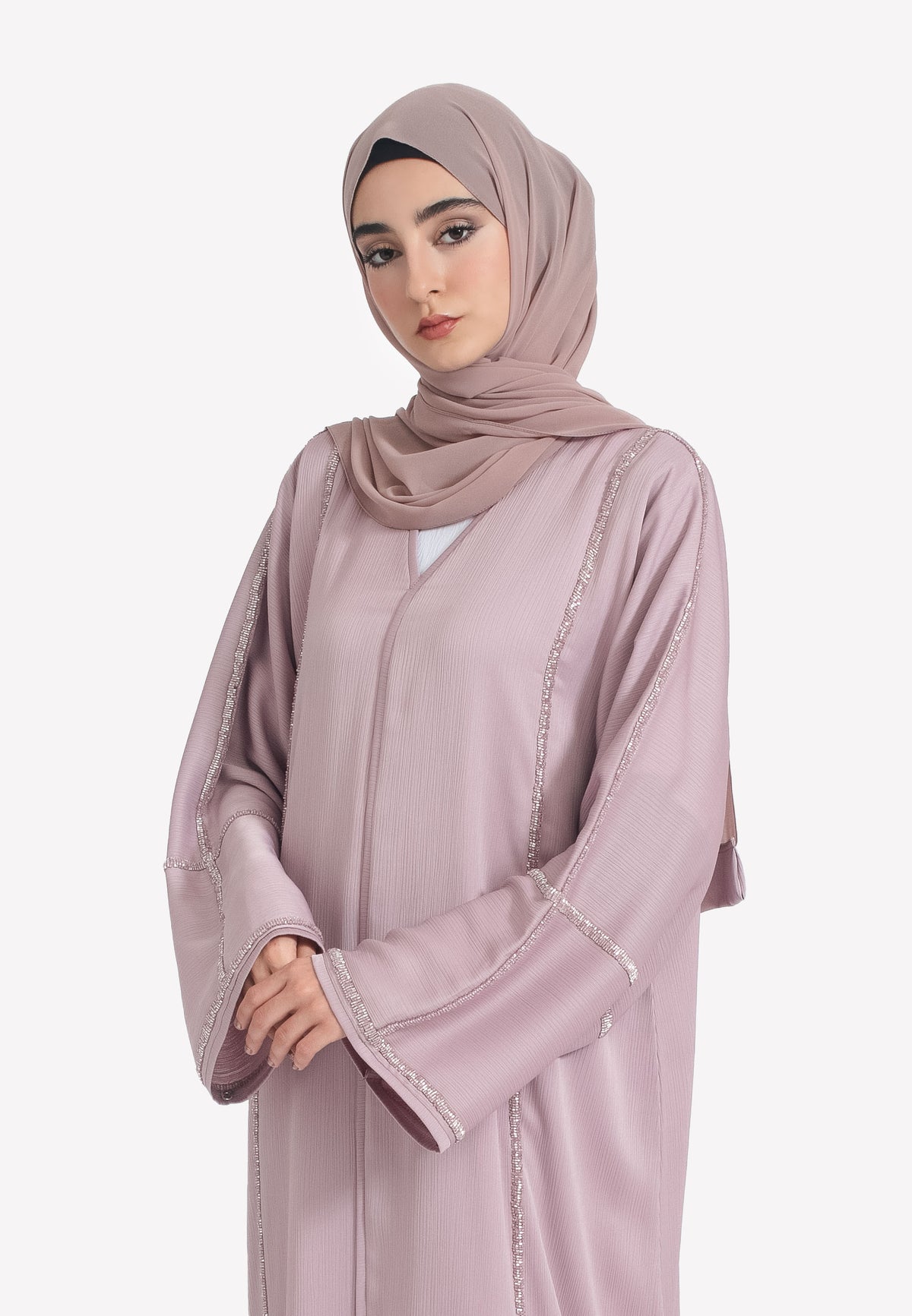 Textured Pink Embellished Abaya
