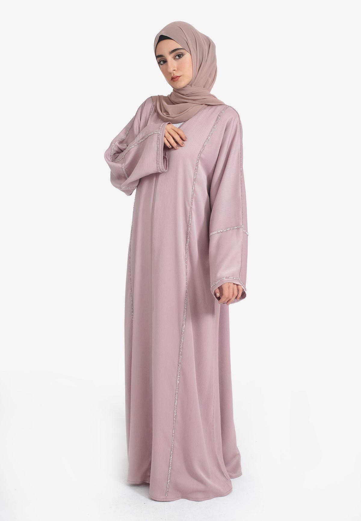 Pink Embellished Closed Abaya - Front