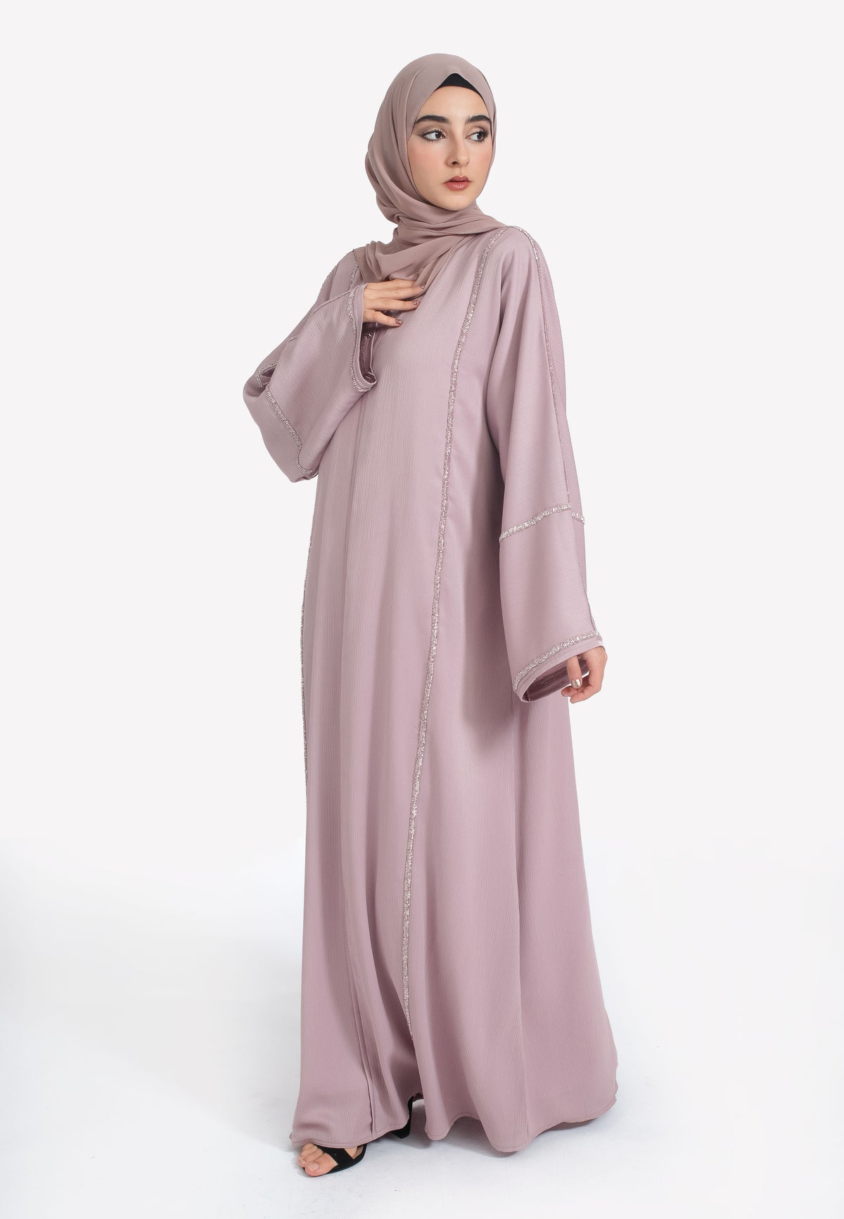 Closed Pink Embellished Abaya