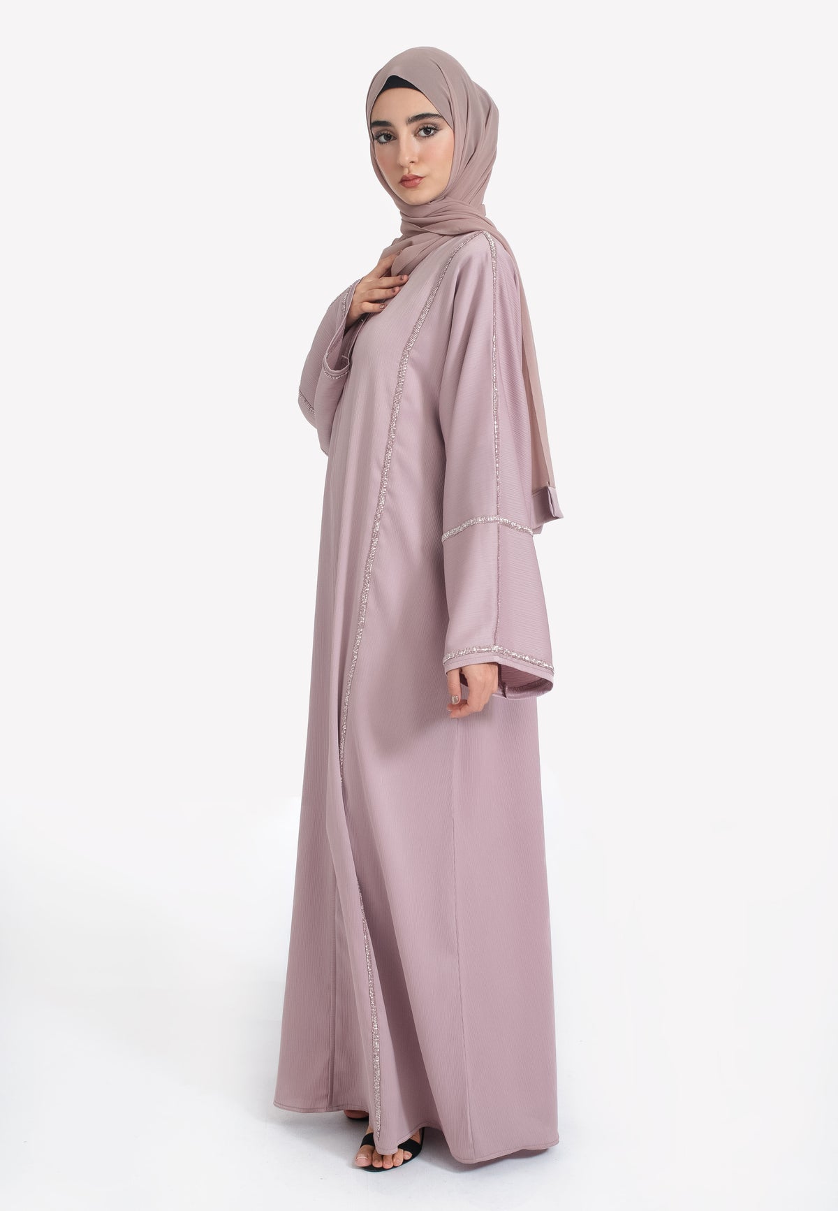Pink Embellished Closed Abaya - Side