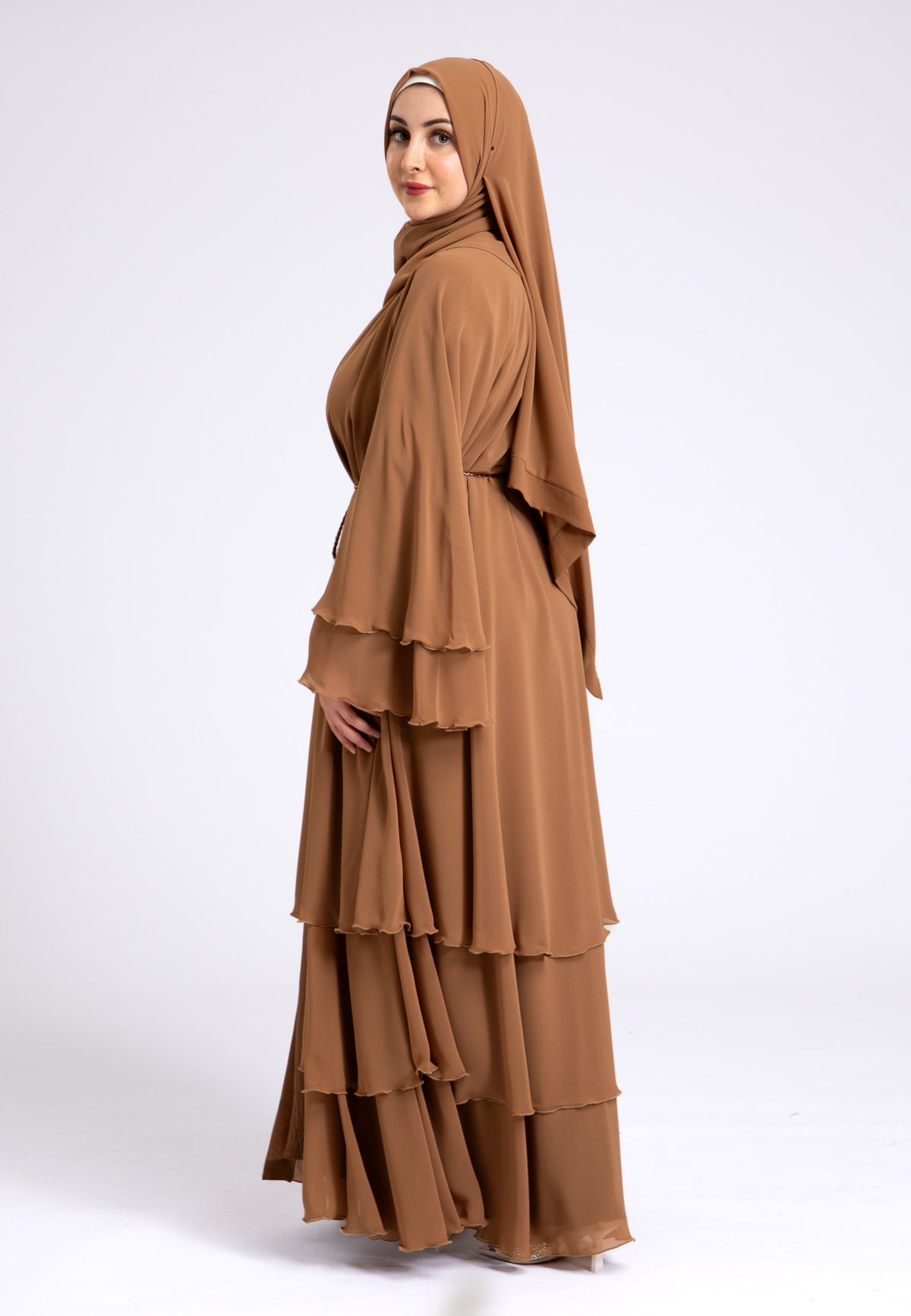 Tan 3 Layered Open Abaya