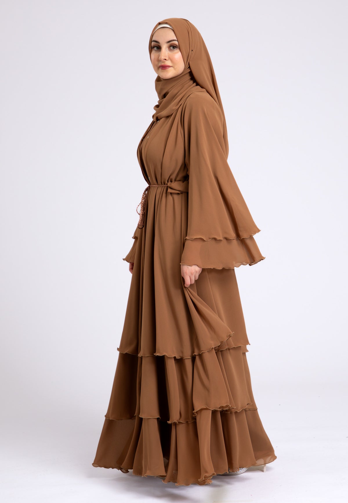 Tan 3 Layered Open Abaya