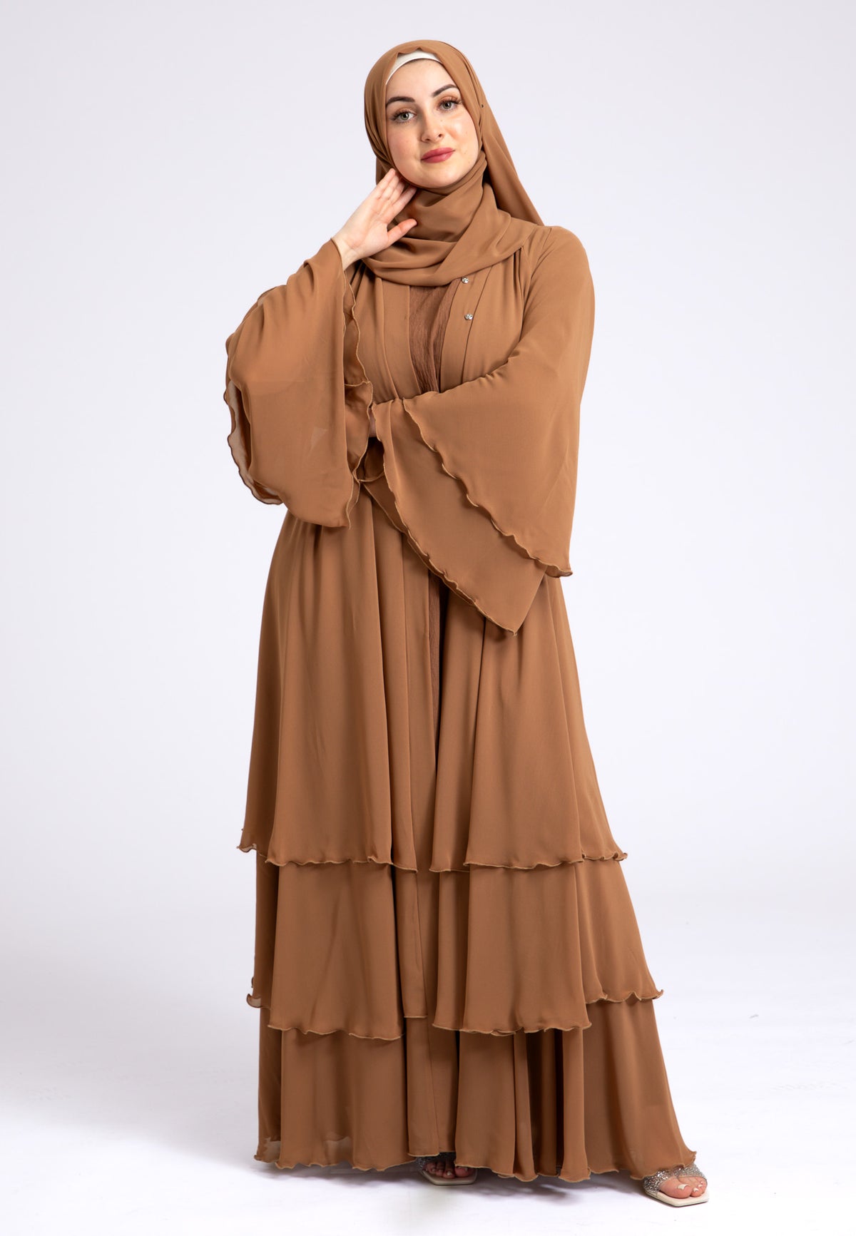 Tan 3 Layered Open Abaya