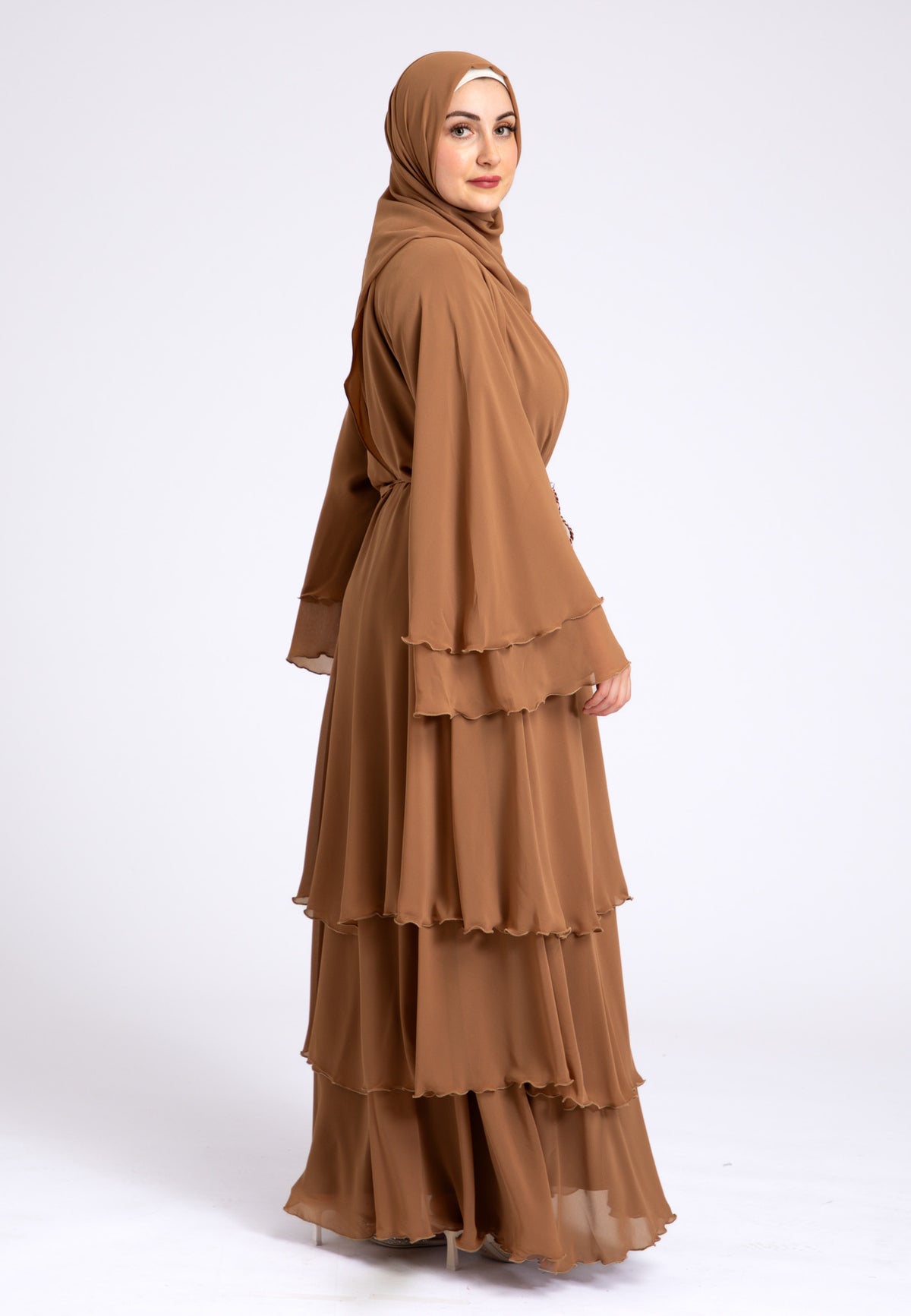 Tan 3 Layered Open Abaya