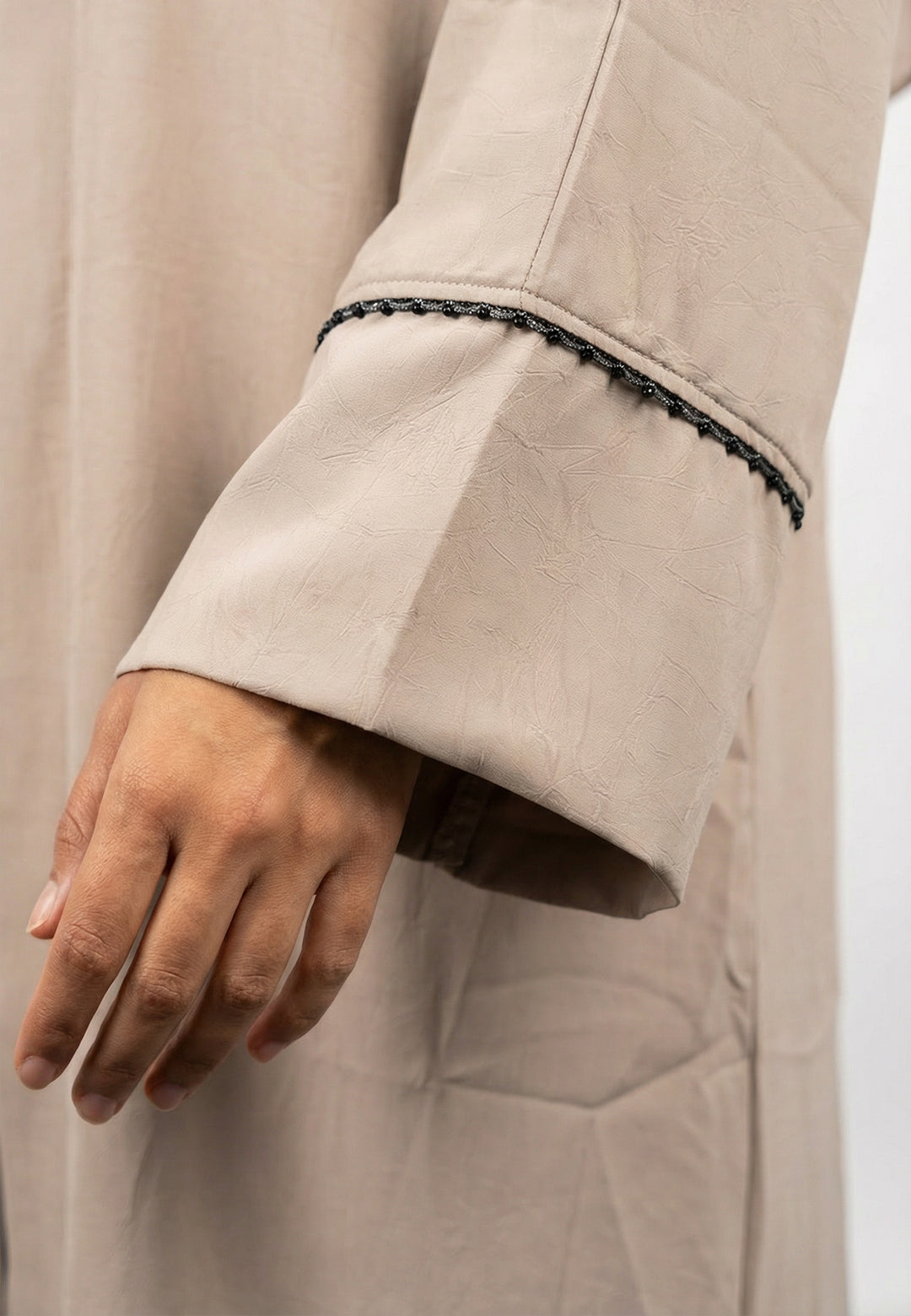 Taupe Four-Piece Open Abaya Set With Dainty Detailing